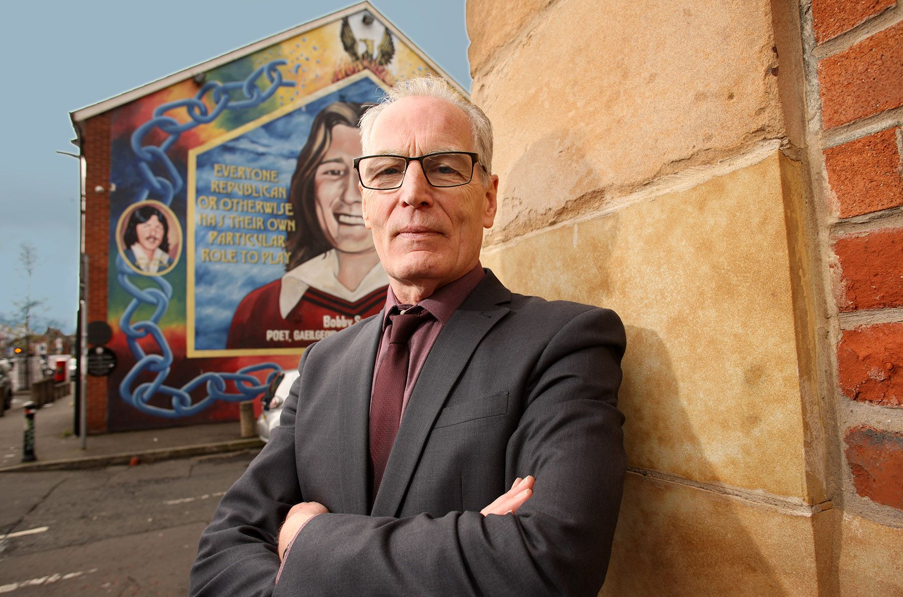 SINISTER: Gerry Kelly outside the Sinn Féin offices on the Falls Road