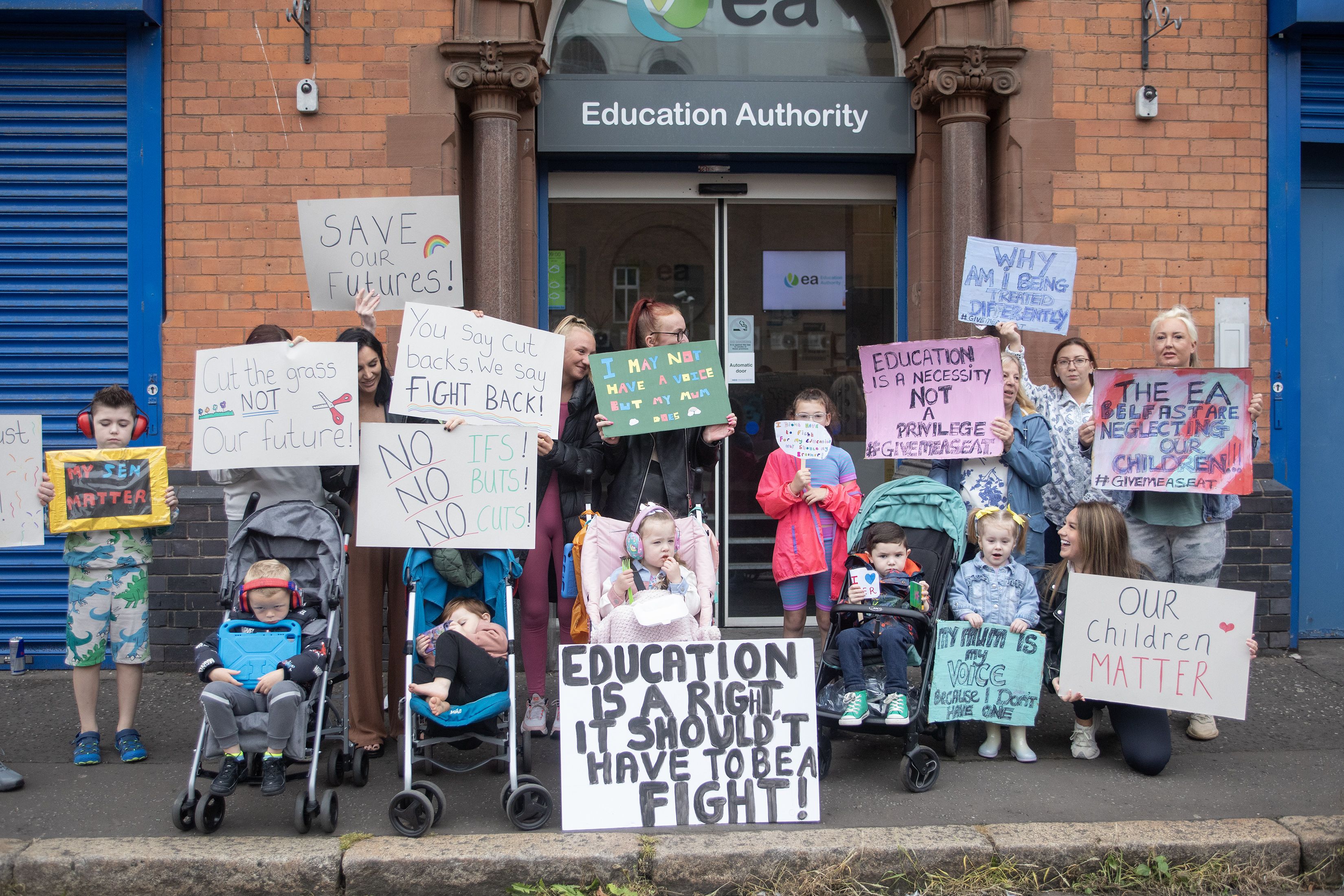 PROTEST: Families with children with SEN at Wednesday\'s protest outside the EA building on Academy Street