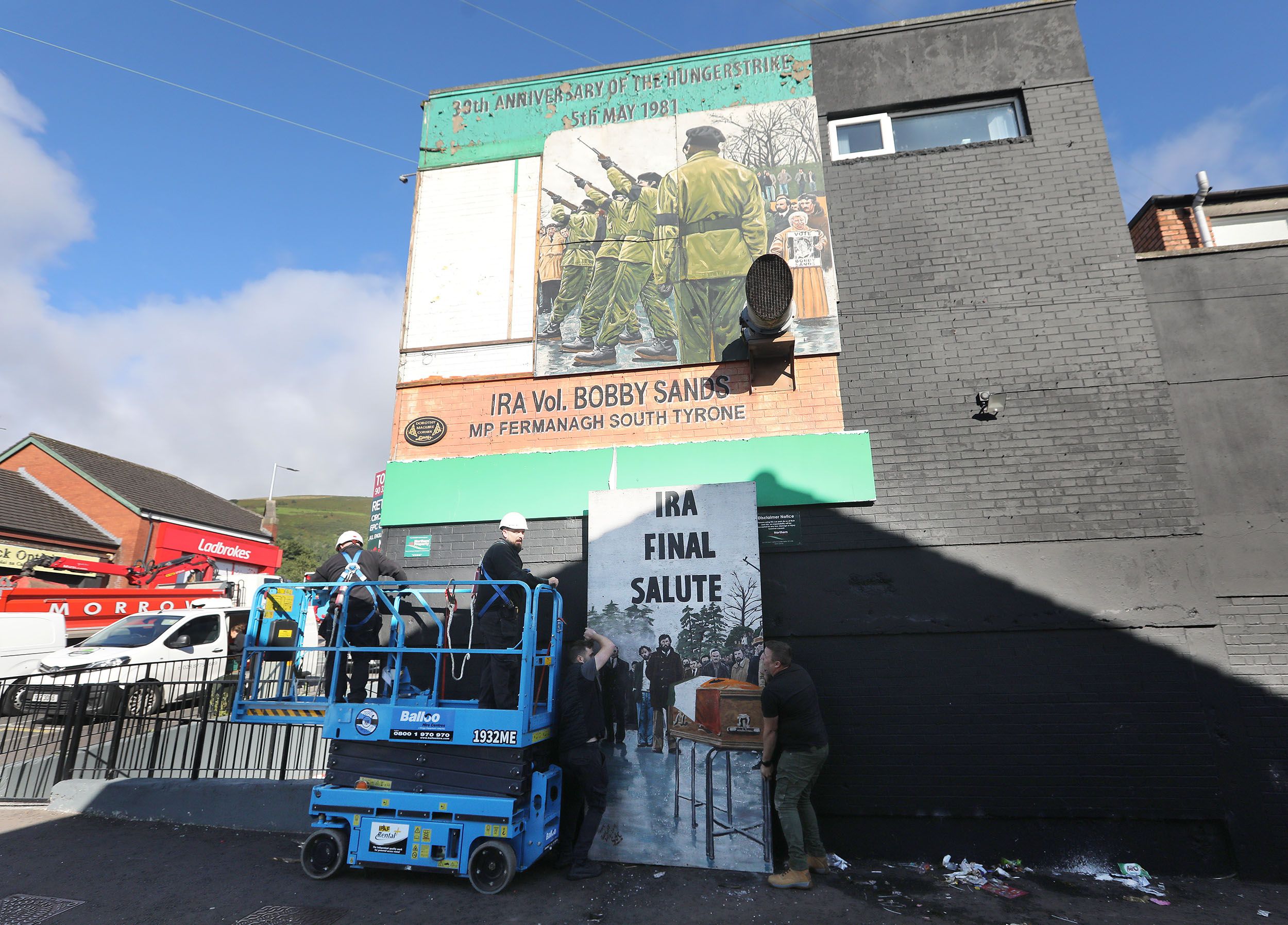 REMOVAL: The historic Bobby Sands mural on the Whiterock Road was removed on Tuesday