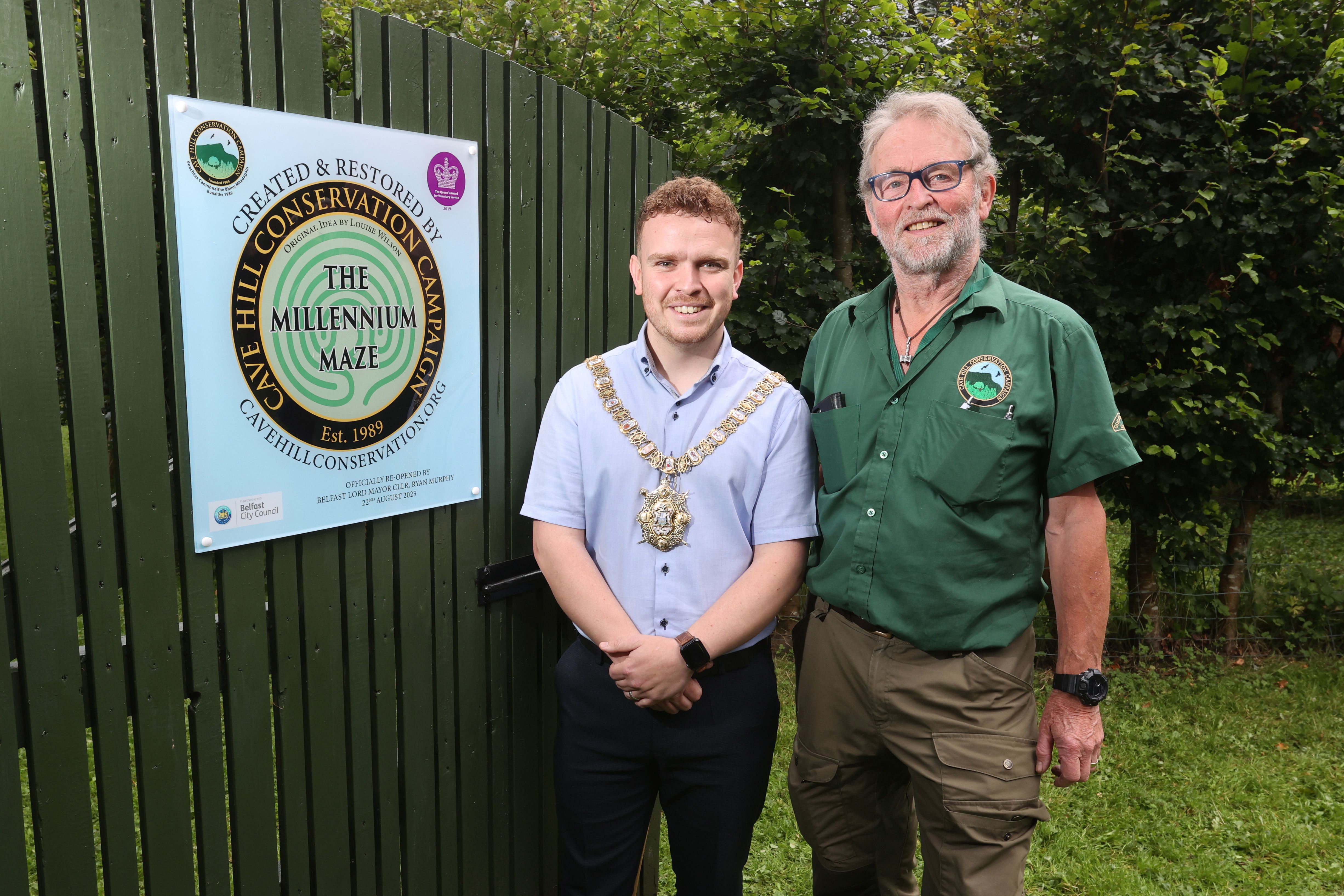 REVAMP: Lord Mayor Councillor Ryan Murphy with Chair of the Cave Hill Conservation Cormac Hamill at the recently refurbished Millennium Maze at Belfast Castle.