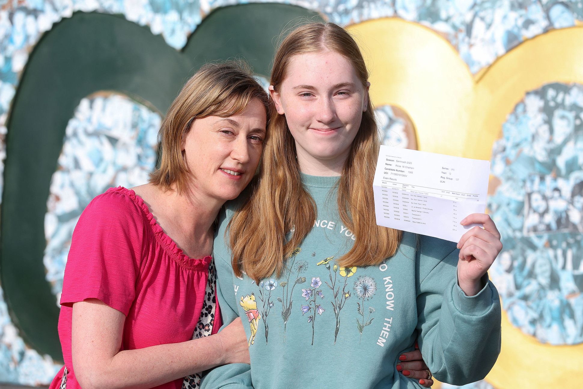 Coláiste Feirste pupil Roise Ni Chathain with her mum, Maire Nic Sheain