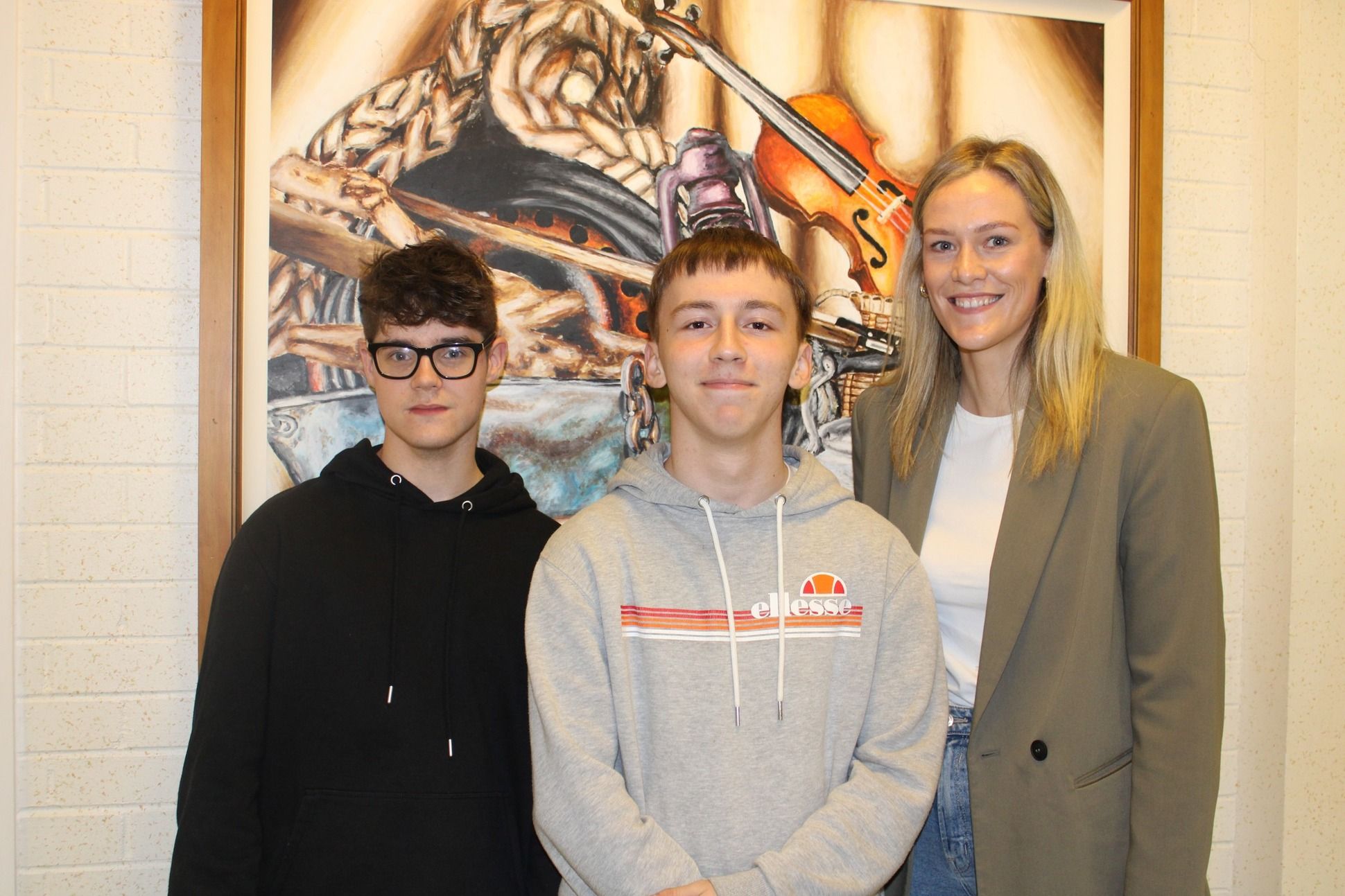 Edmund Rice College pupils Oliver Woods and Corey Russell with Miss Hegarty