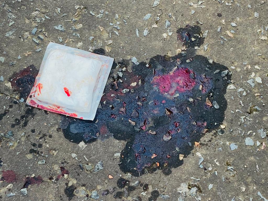 BLOOD: Gauze and bandages from the shootings were still on the scene on Tuesday morning