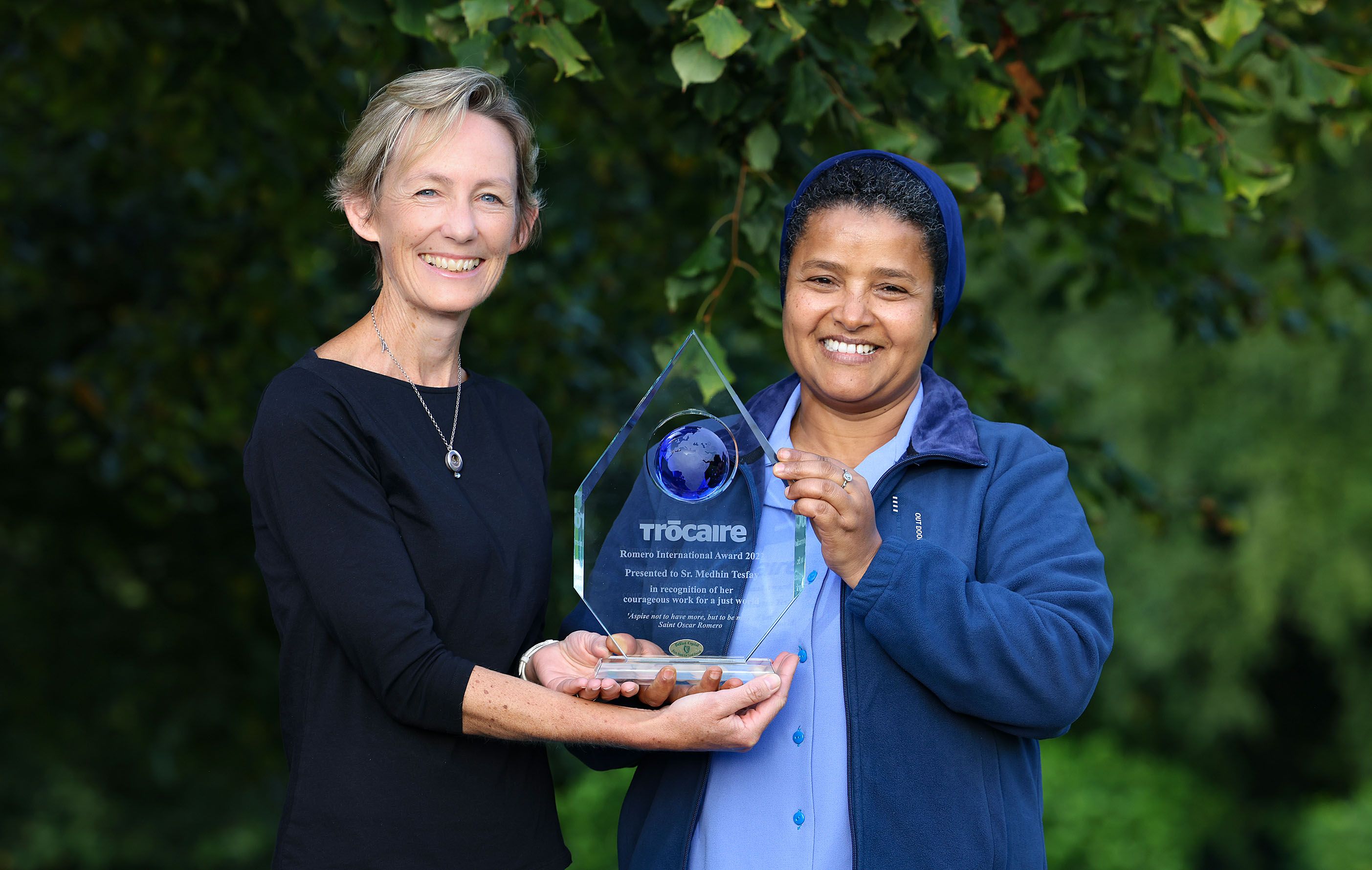 INSPIRING: Sister Medhin Tesfay from Ethiopia was presented with the Trócaire ‘Romero International Award’ at an event in Belfast by Caoimhe de Barra, CEO of Trócaire