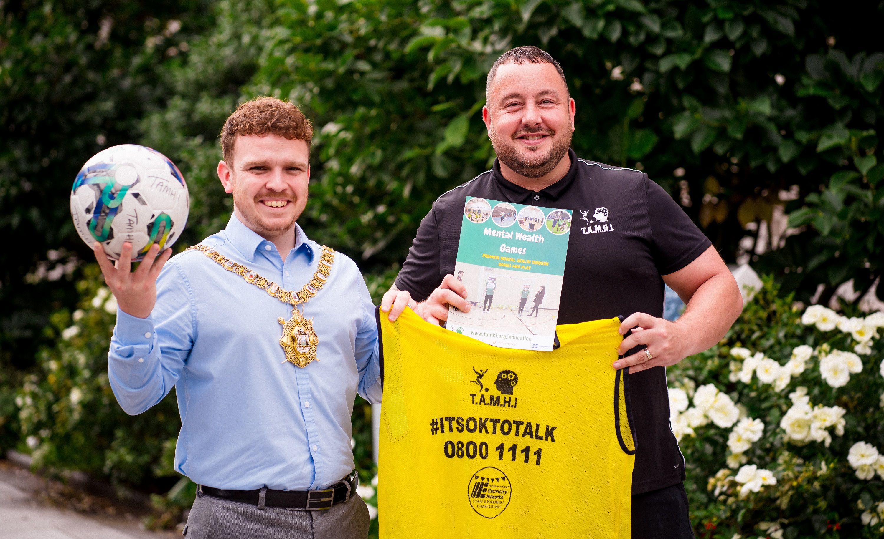 SUPPORT: Lord Mayor of Belfast Councillor Ryan Murphy with Mickey Meehan from TAMHI (Tackling Awareness of Mental Health Issues).