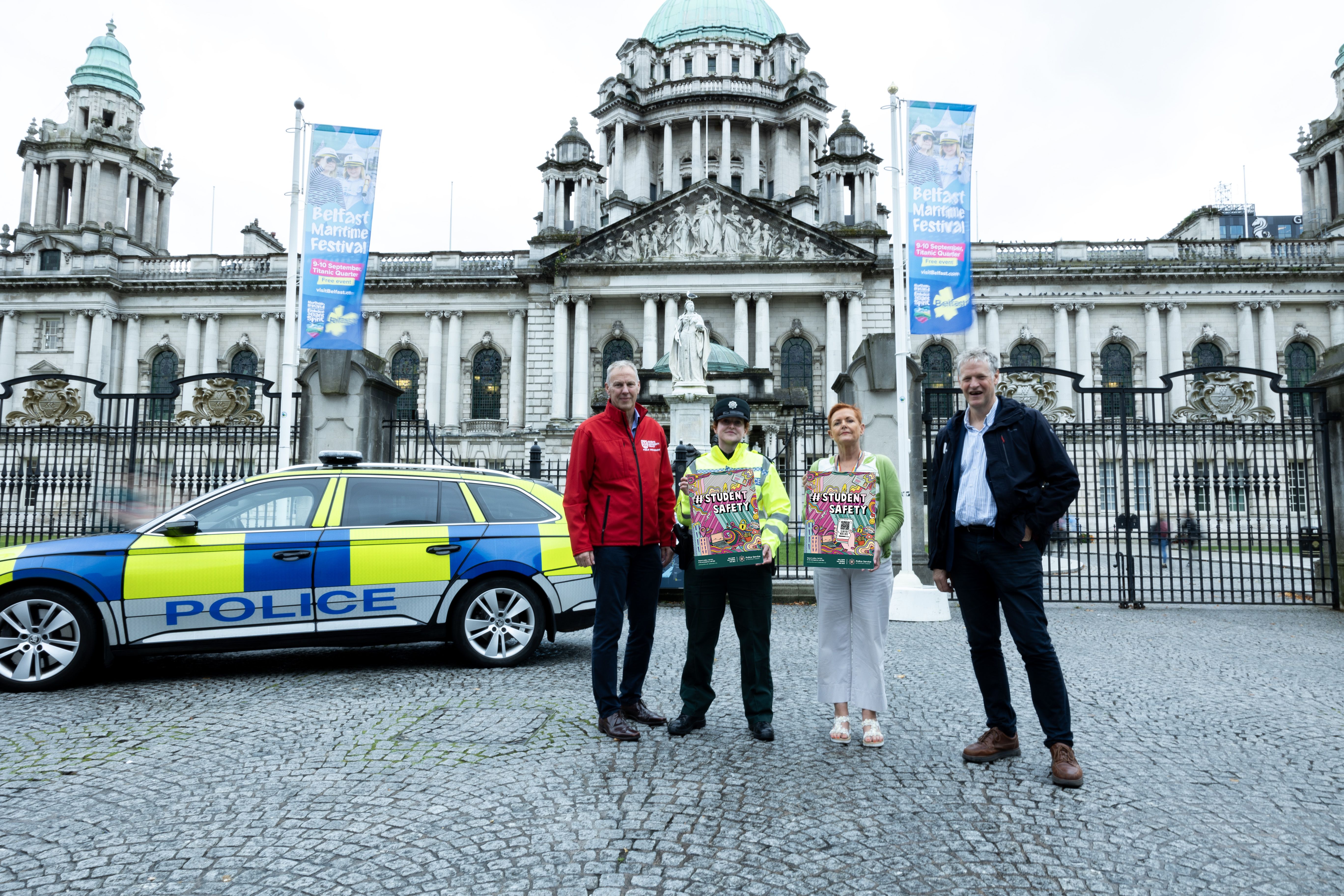 STUDENT SAFETY CAMPAIGN: Dee Corbett (Neighbourhood Engagement Manager) Superintendent Finola Dornan, Paula Irvine (Belfast Met Centre Manager for Student Wellbeing) and Duncan Morrow (Director of Community Engagement at Ulster University.