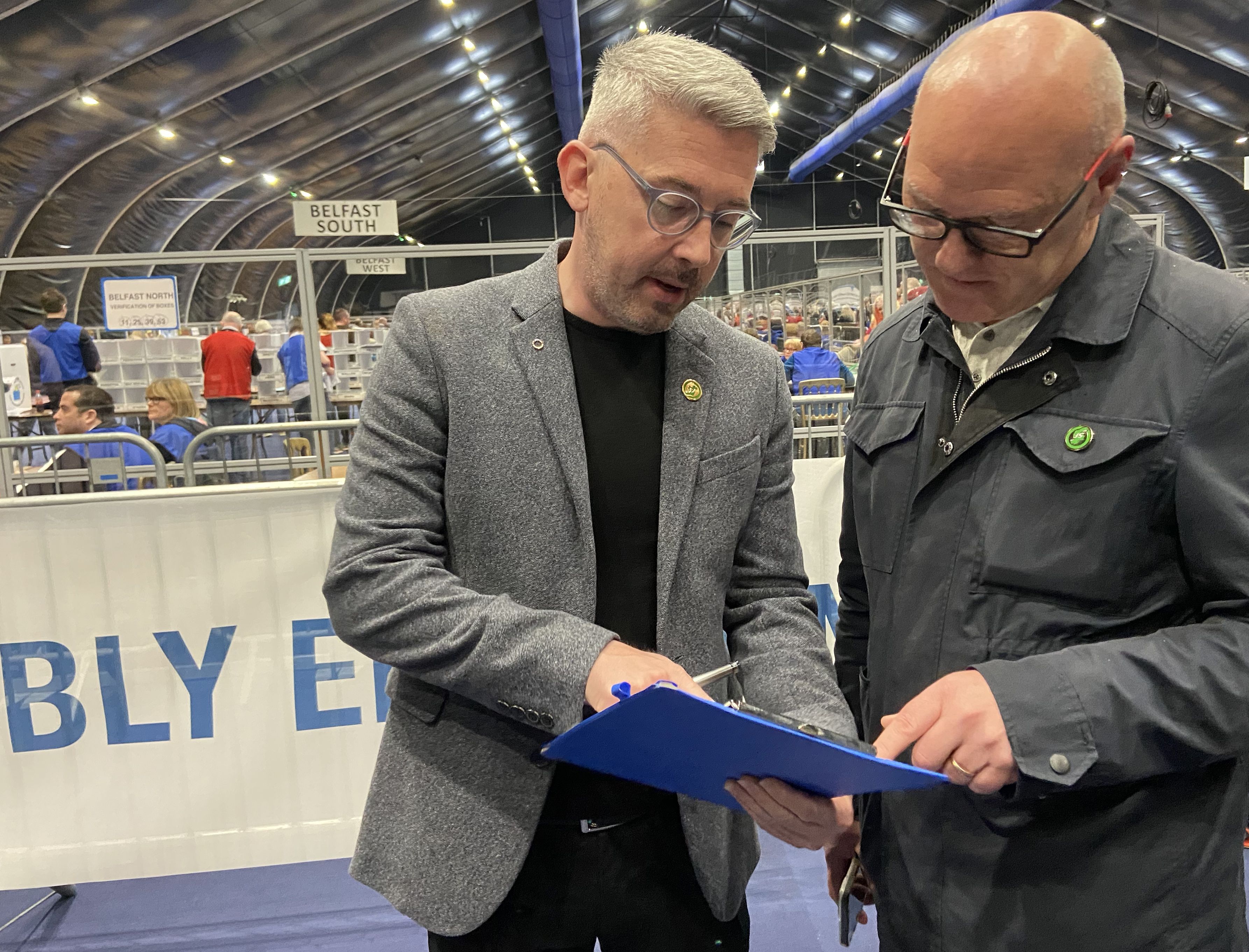 Sinn Féin Senator Niall Ó Donnghaile with West Belfast MP Paul Maskey