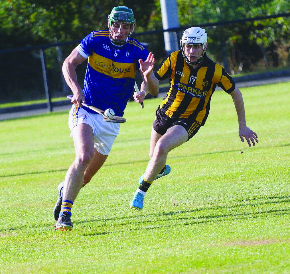 Gerard Walsh skips away from Tiernan Smyth during Rossa’s win over Ballycastle in the group phase last year. Both players will have a key role again on Sunday