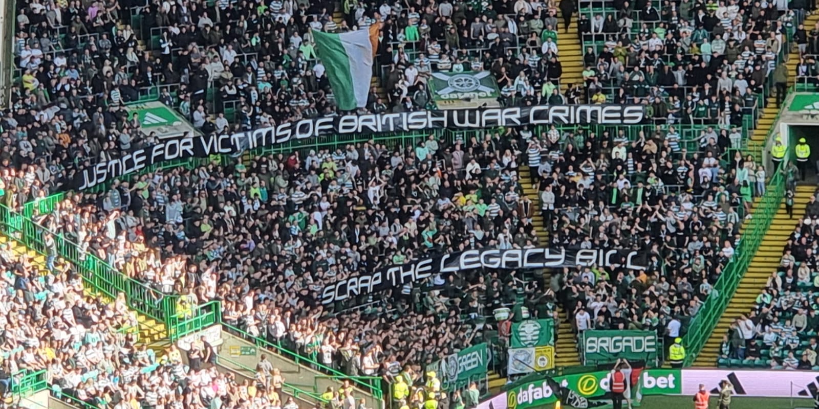 OPPOSITION: The Green Brigade\'s banner at Celtic Park on Saturday