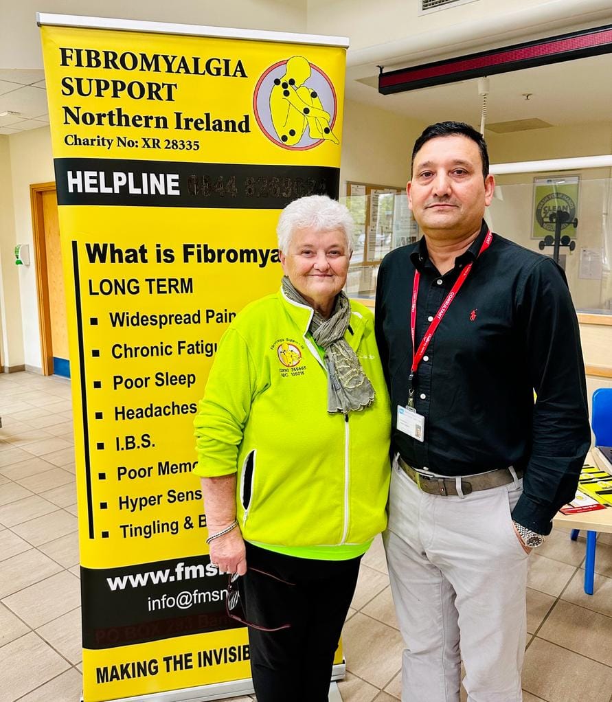 SUPPORT: Margaret Peacock, Chair of Fibromyalgia Support Northern Ireland, and Dr Farman Khan