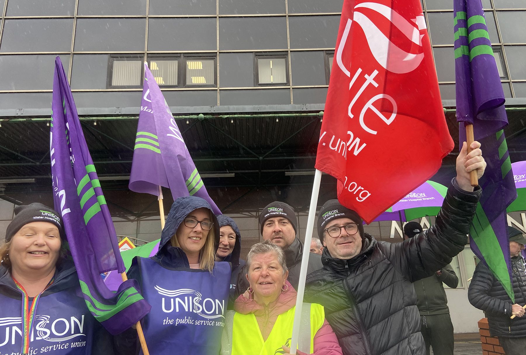 STRIKE: Unison and Unite the Union members on strike outside the Mater Hospital