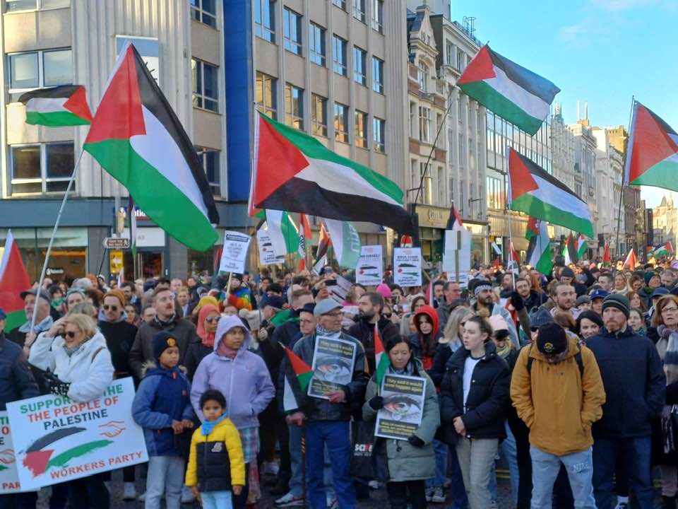 PRO-PALESTINE: The demonstration in Belfast city centre on Saturday