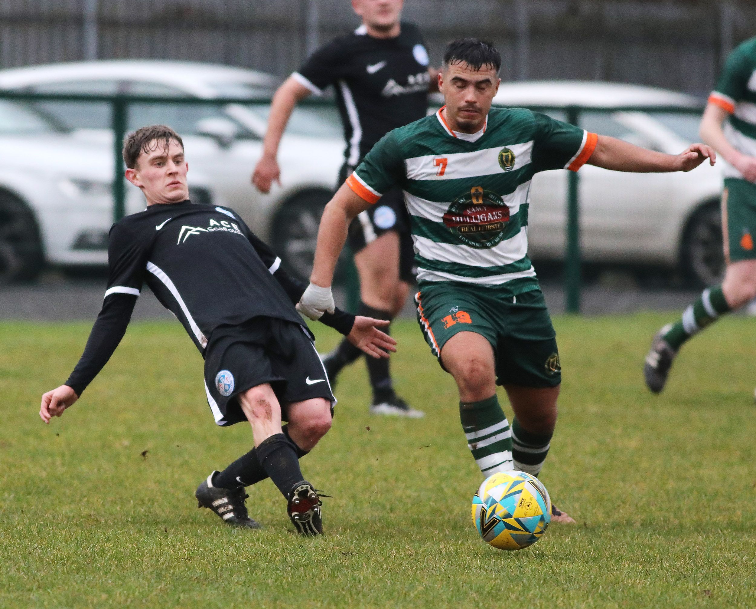 Arberi Karrabecaj skips past a challenge on Saturday 