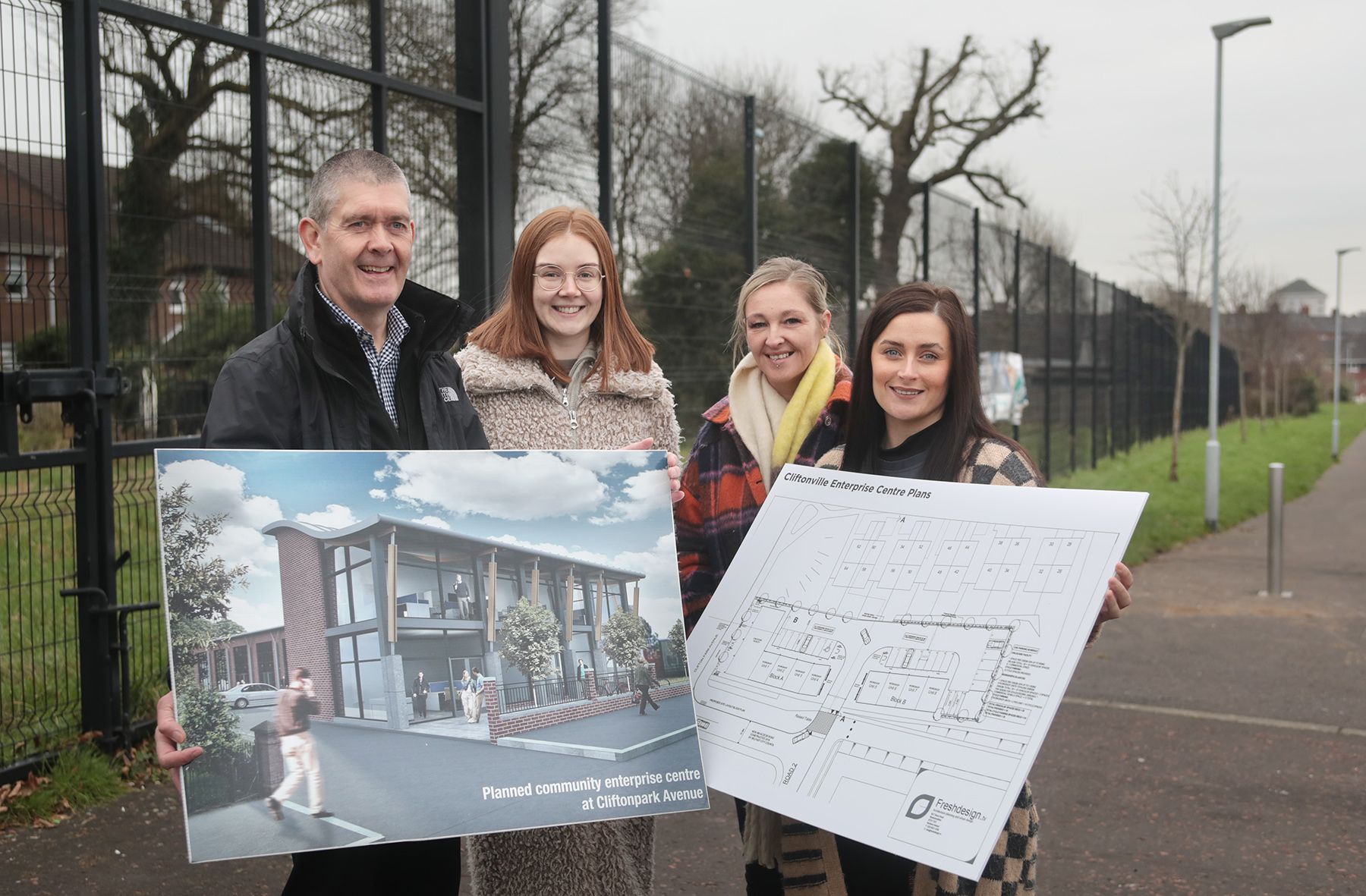 EXCITING PLANS: Manus Maguire, Ursula Clinton, Kerrileigh Bright and Seana Boyle from Cliftonville Community Regeneration Forum
