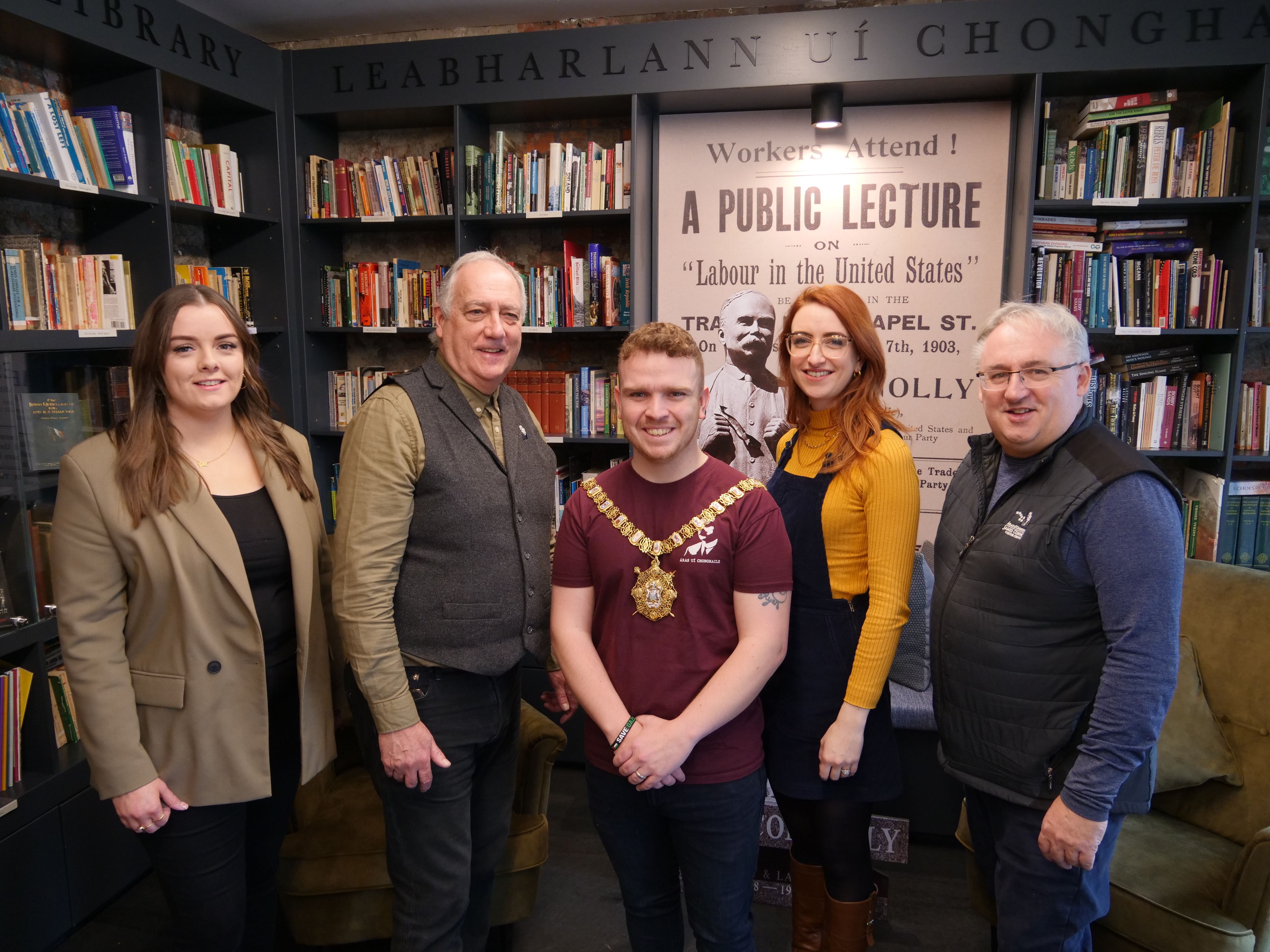 SPRING PROGRAMME LAUNCH: Eimear Hargey, Séanna Walsh, Lord Mayor Councillor Ryan Murphy, Clíodhna NicBhranair and Seán Quinn