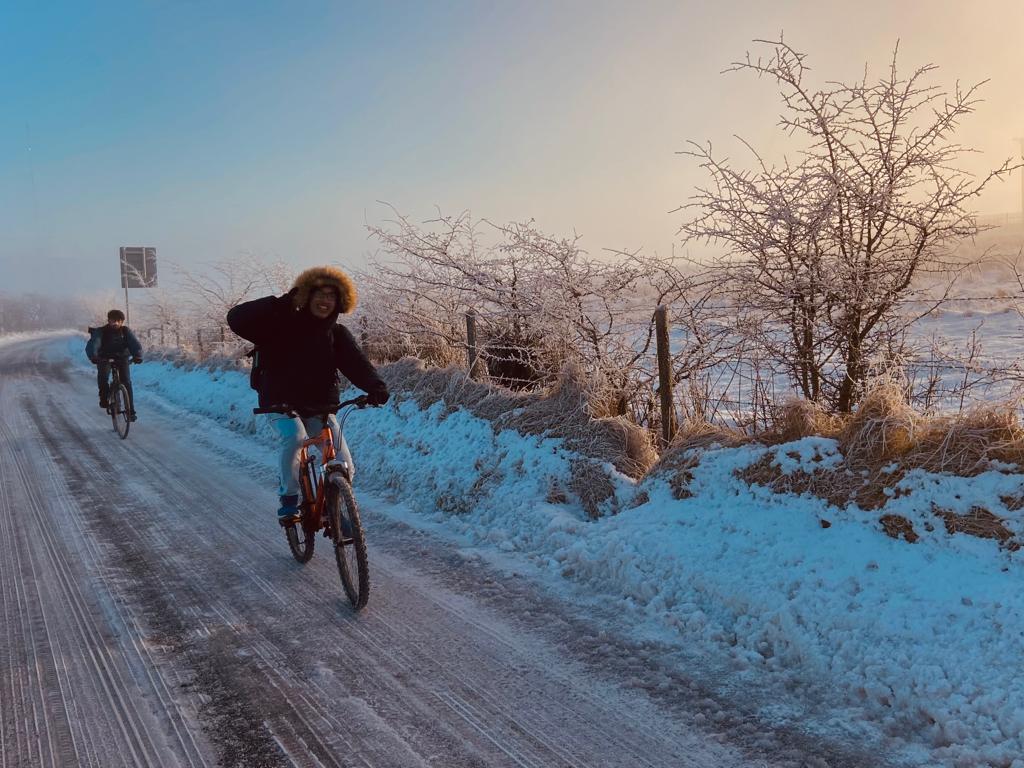 ICY CONDITIONS: Cycling on Divis Road on Black Mountain this afternoon. Motorists are being warned that only essential journeys should be made on Thursday