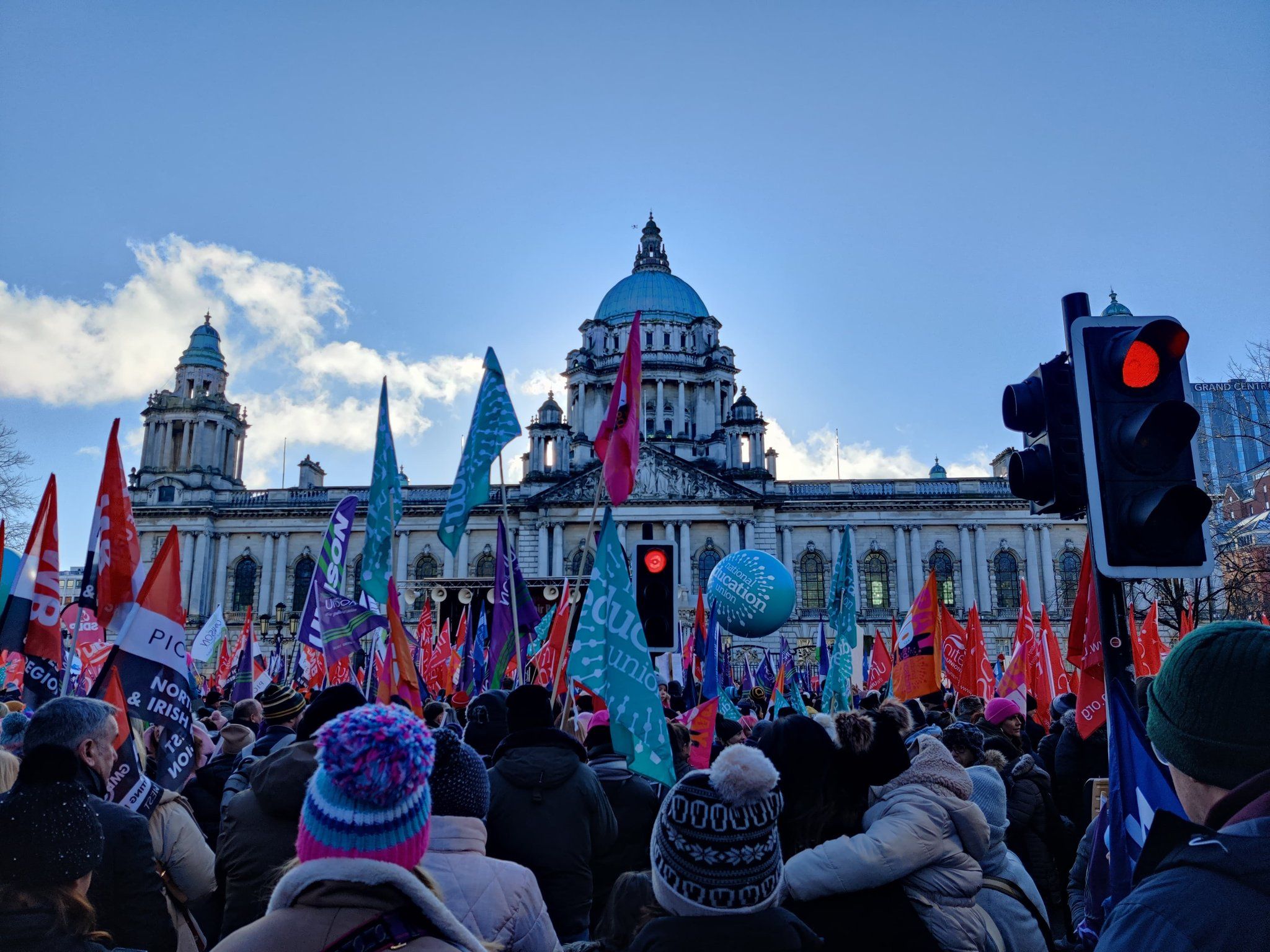 STRIKE ACTION: The rally at Belfast City Hall on Thursday