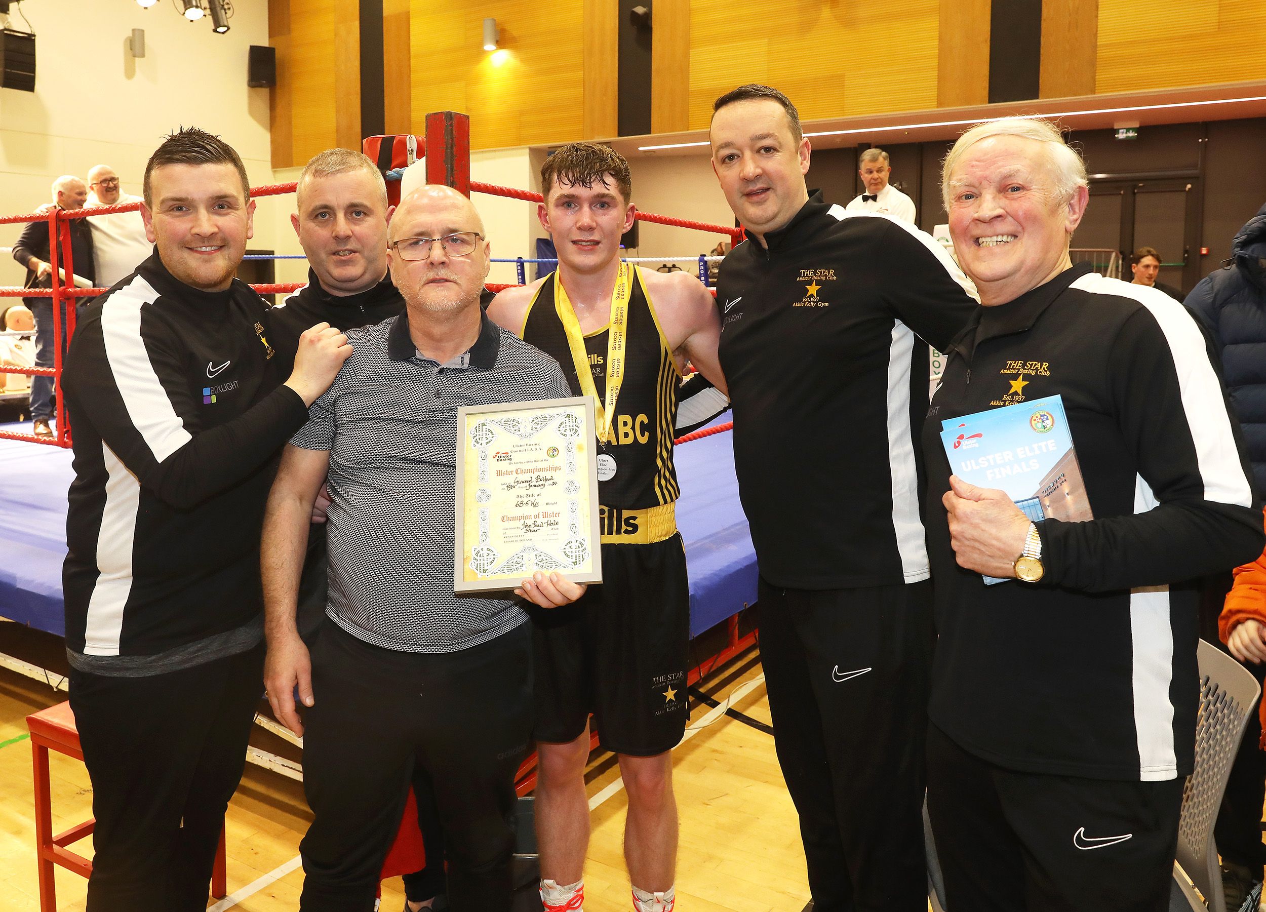 JP Hale with his coaches and team as he claimed his fourth Ulster Elite title on Friday 