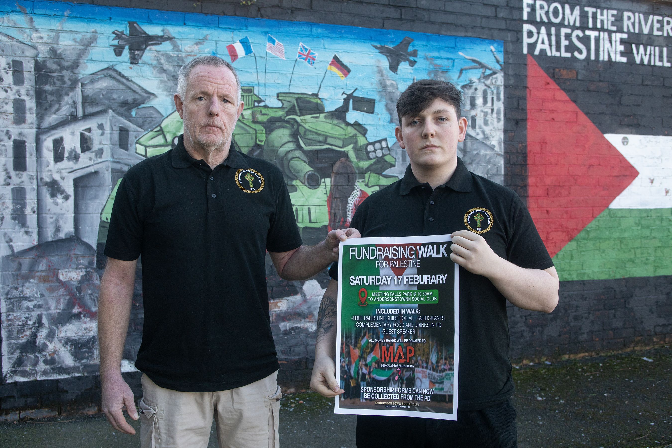 WALK FOR PALESTINE: Joe Gallagher and Brian Groves from Andersonstown Social Club (PD)