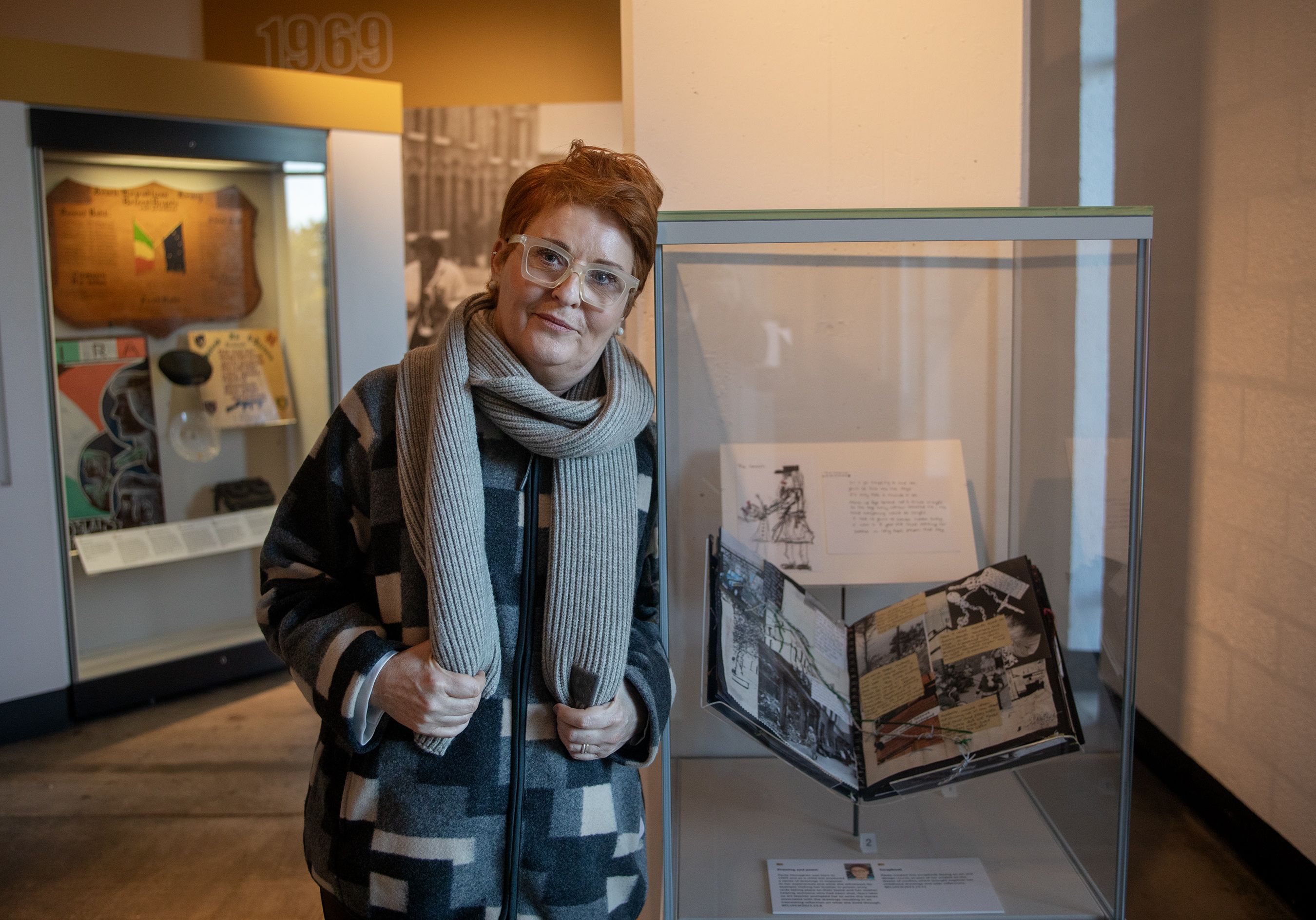 DELIGHT: Paula McVeigh-Monaghan beside her exhibition in the Ulster Museum