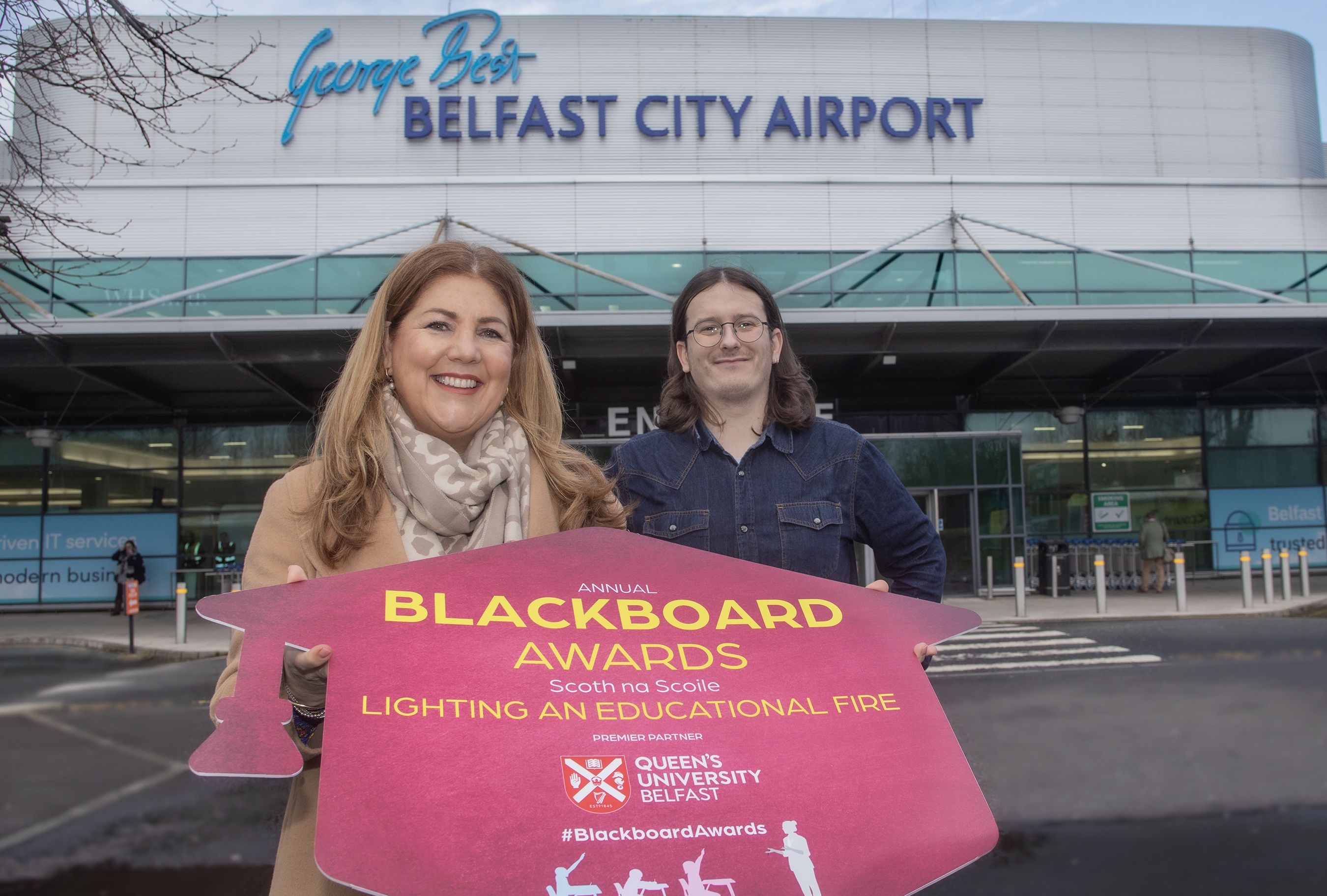 BLACKBOARD AWARDS: Michelle Hatfield, Belfast City Airport’s Director of Corporate Services and Belfast Media Journalist Joe McCann