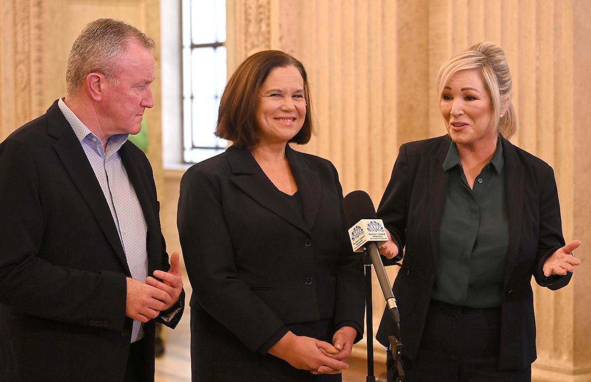 STORMONT RETURN: Sinn Féin President Mary Lou McDonald and Vice-President Michelle O’Neill with Conor Murphy MLA. Michelle O\'Neill is in line to become First Minister if Stormont returns