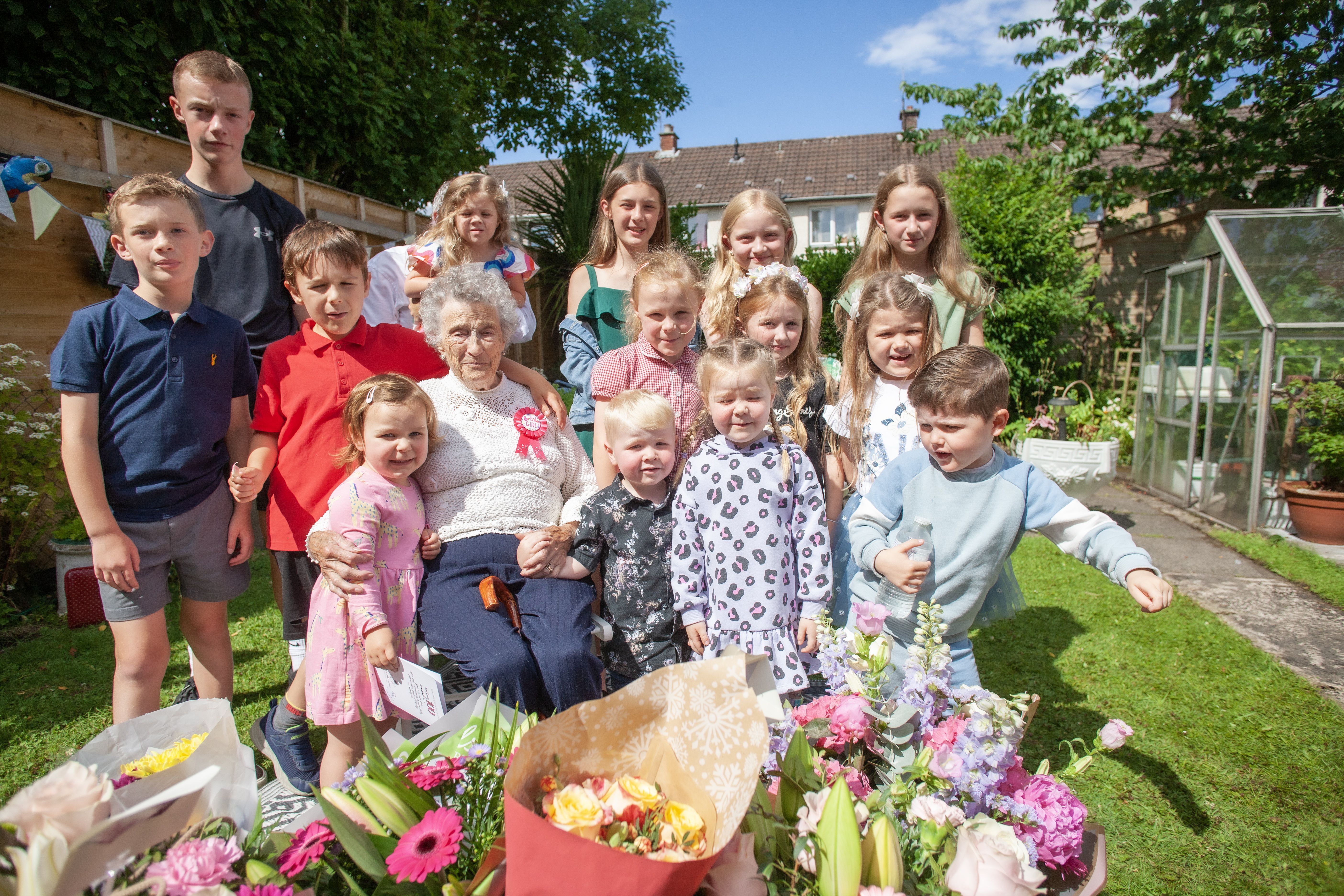 FINAL FAREWELL: Brenda Quinn, a native of Ligoniel who made her home in Greenan in West Belfast, pictured last June with her great-grandchildren