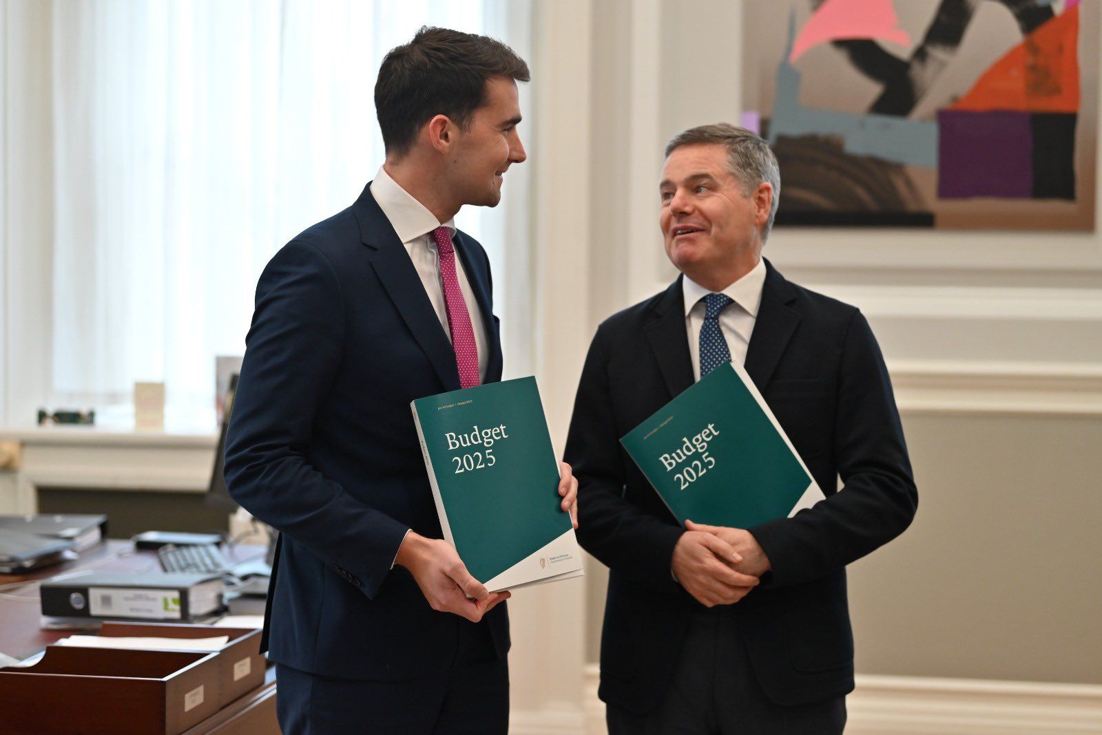 PHOTO OPP: Finance Minister Jack Chambers and Public Expenditure Minister Paschal Donohoe announce the giveaway budget