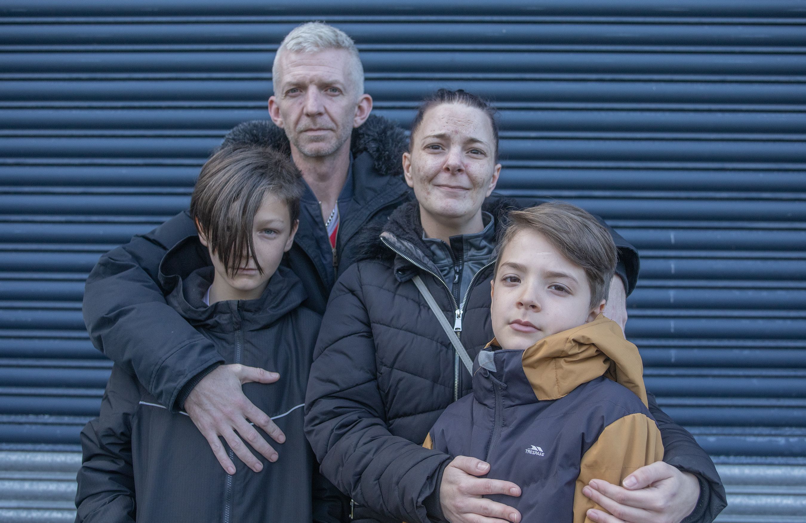 HOMELESS: Kirstie Oakes and Gerard Grogan with their kids Aaron and Caolin