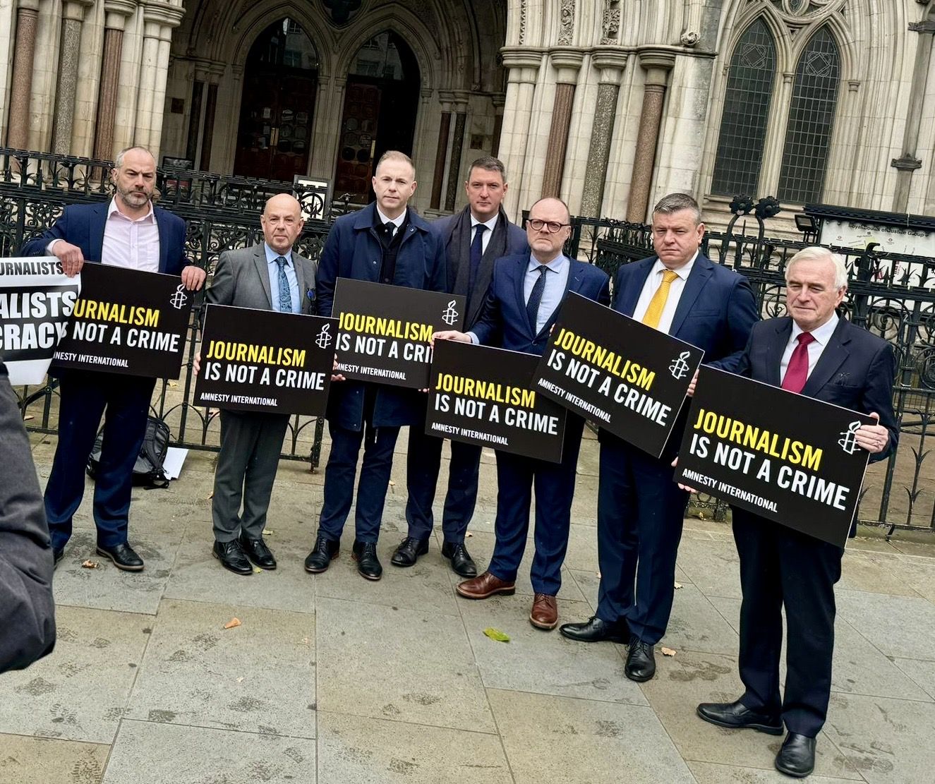 SUPPORT: Patrick Corrigan, Amnesty Internationl; Barry McCaffrey, Chris Hazzard MP; John Finucane MP; Trevor Birney; Niall Murphy and John McDonnell MP