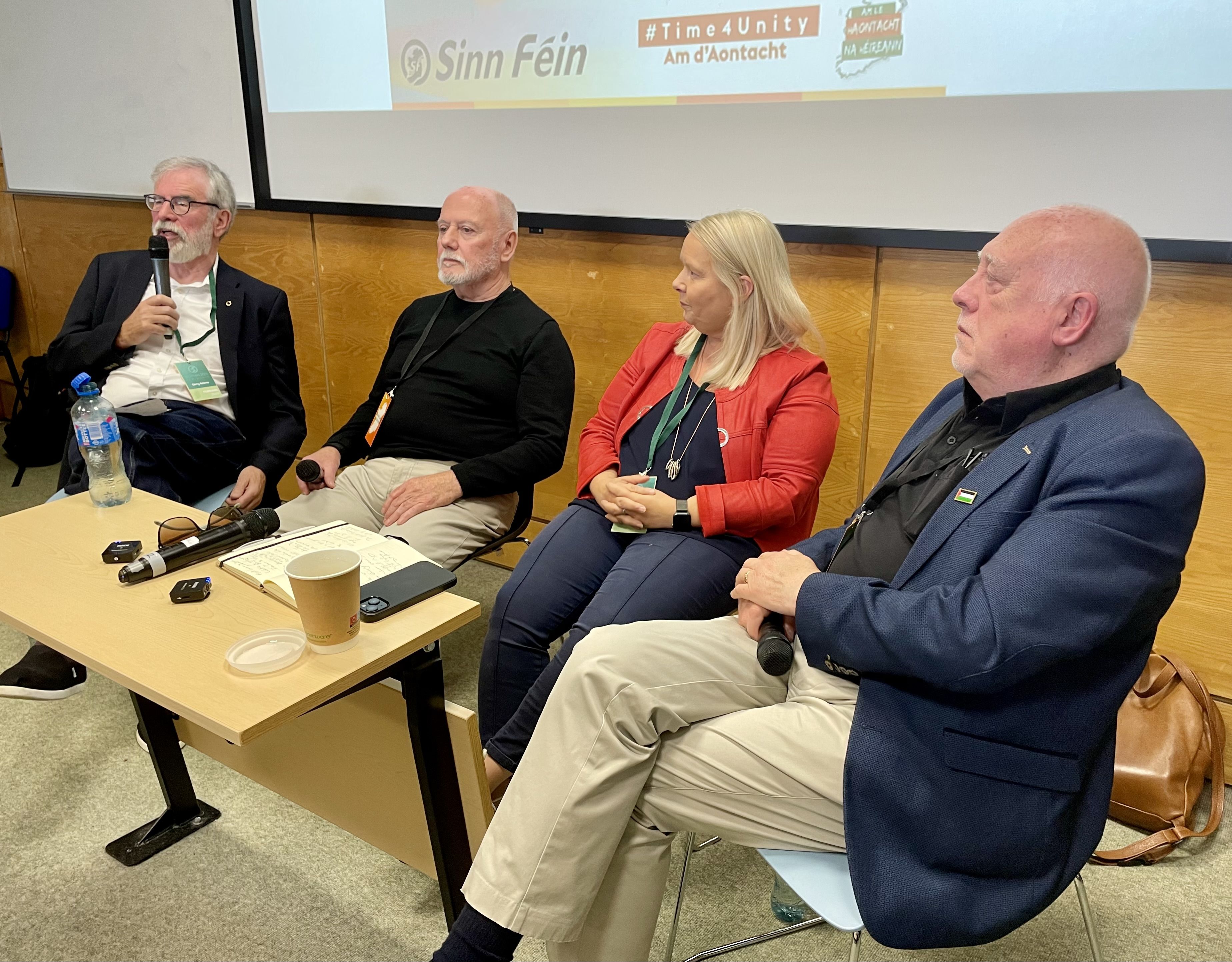 PANEL: Gerry Adams, Brendan Brownlee, Dawn Doyle and Danny Morrison at the Sinn Féin conference tribute to Rita O’Hare