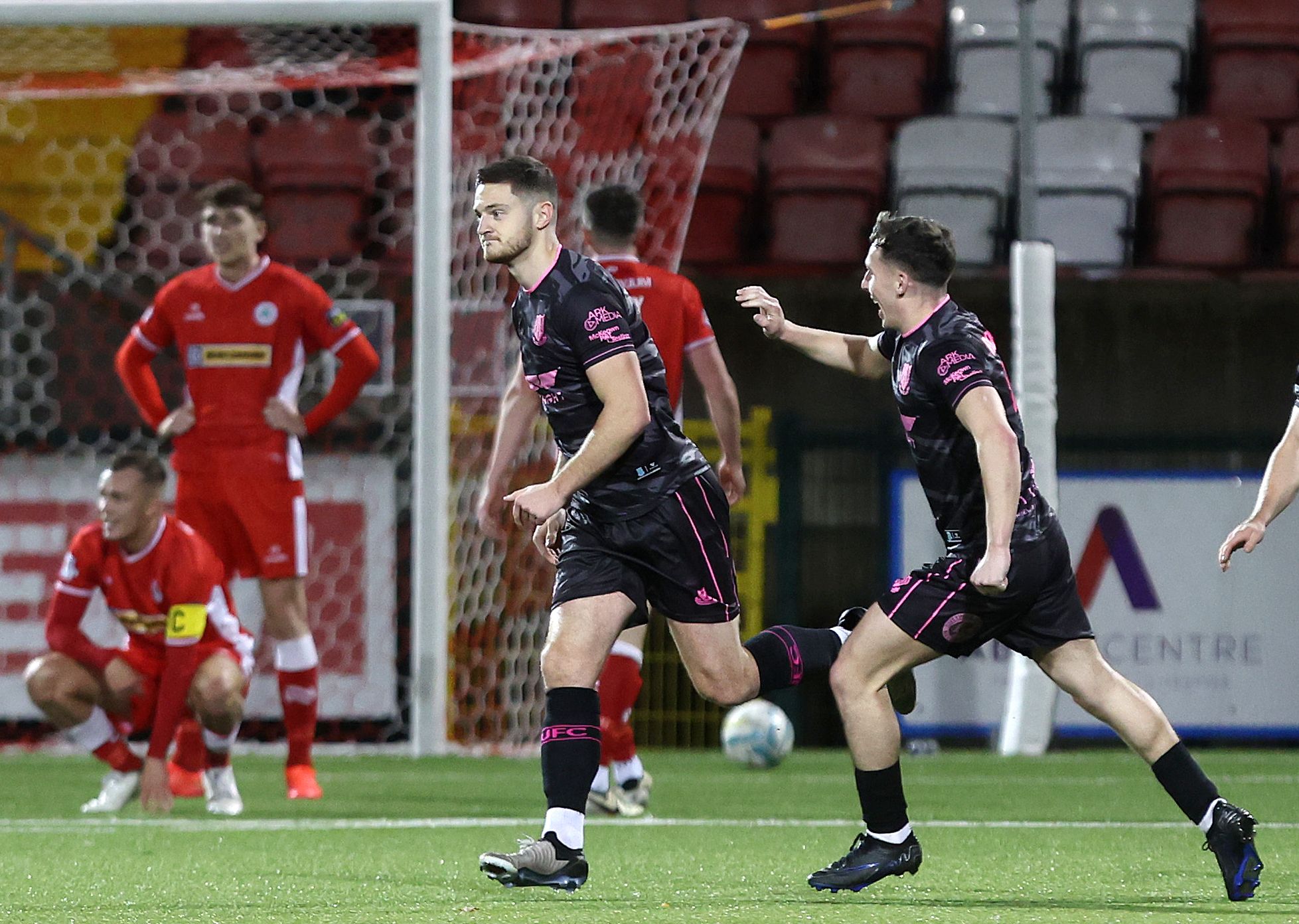 Aaron Jarvis celebrates scoring the only goal of the game 