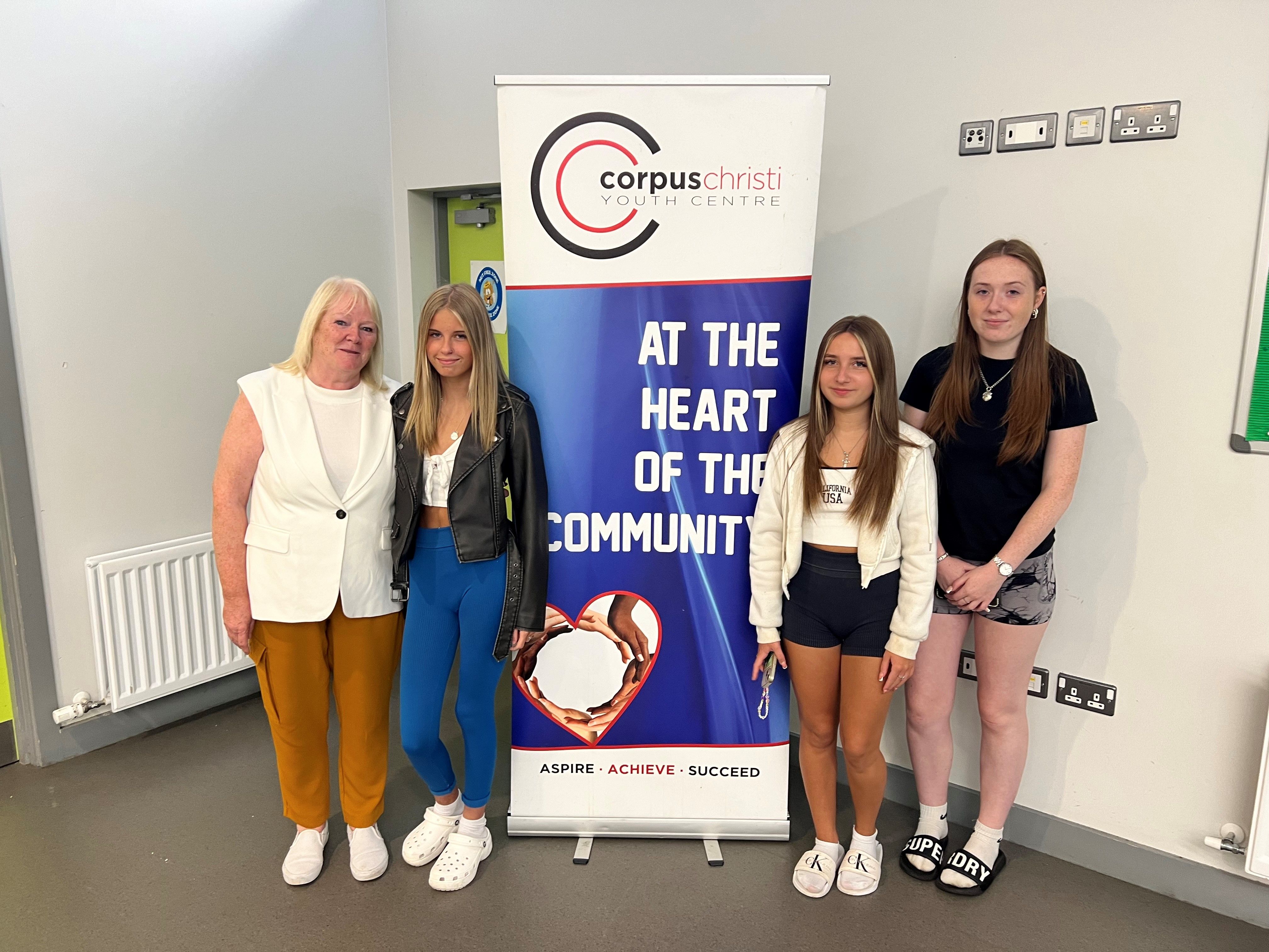 FUNDING: Corpus Christi Youth Centre Senior Youth Worker Annemarie Stone with Youth Forum members Nicole Doran, Chloe Cush and Shanynn Beck