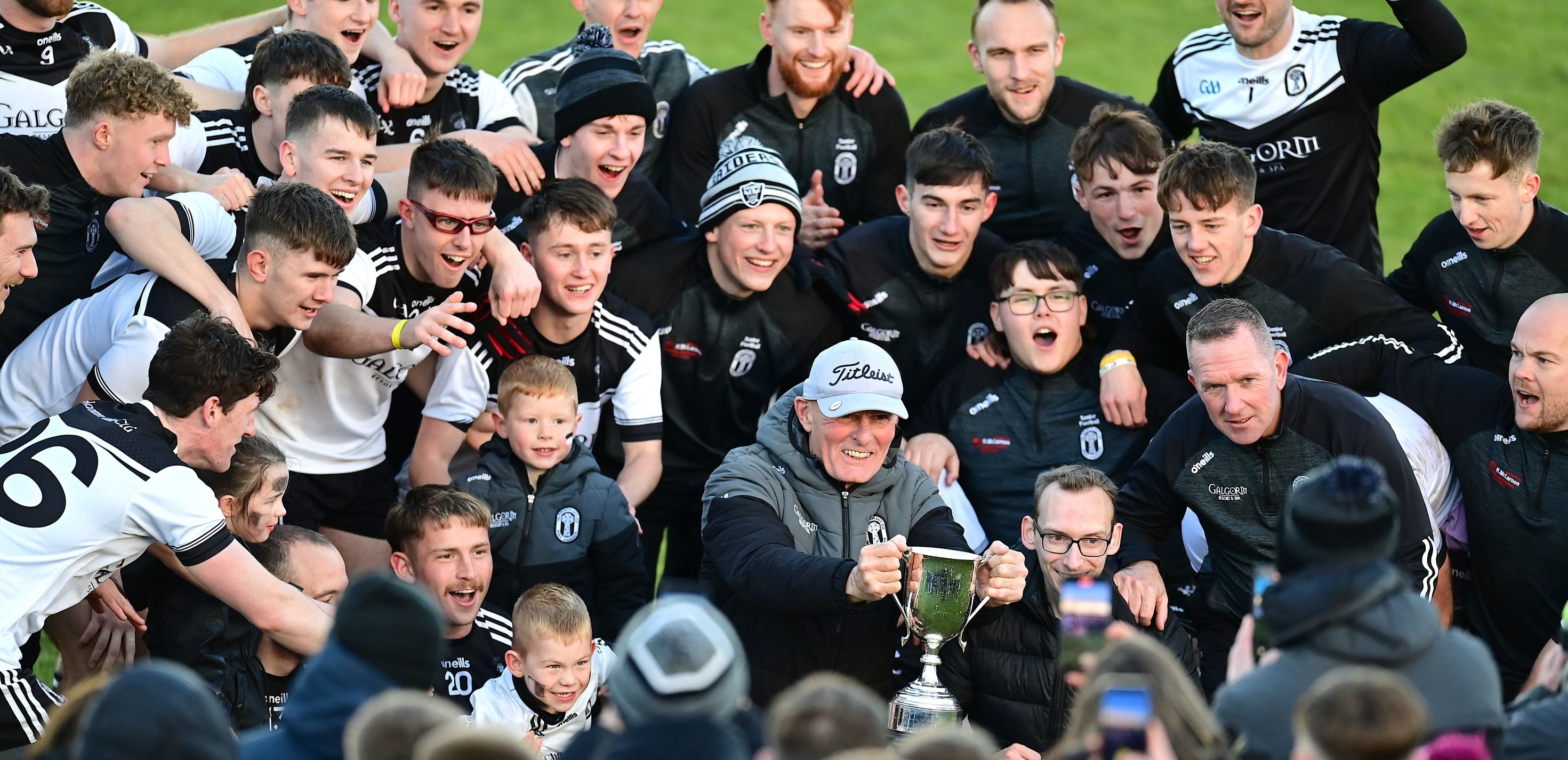 Ballymena players celebrate their win