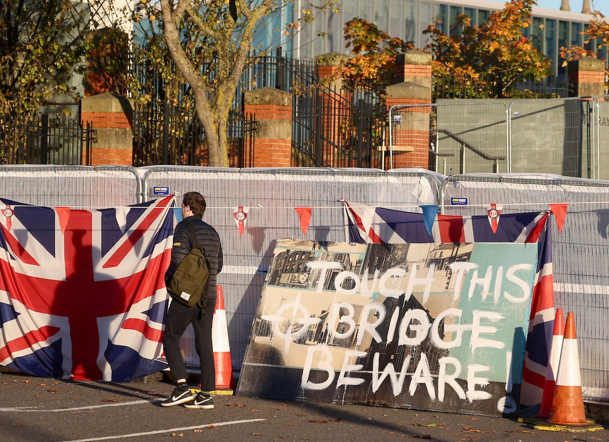 THREATENING: The board was placed at Boyne Bridge on Sunday evening