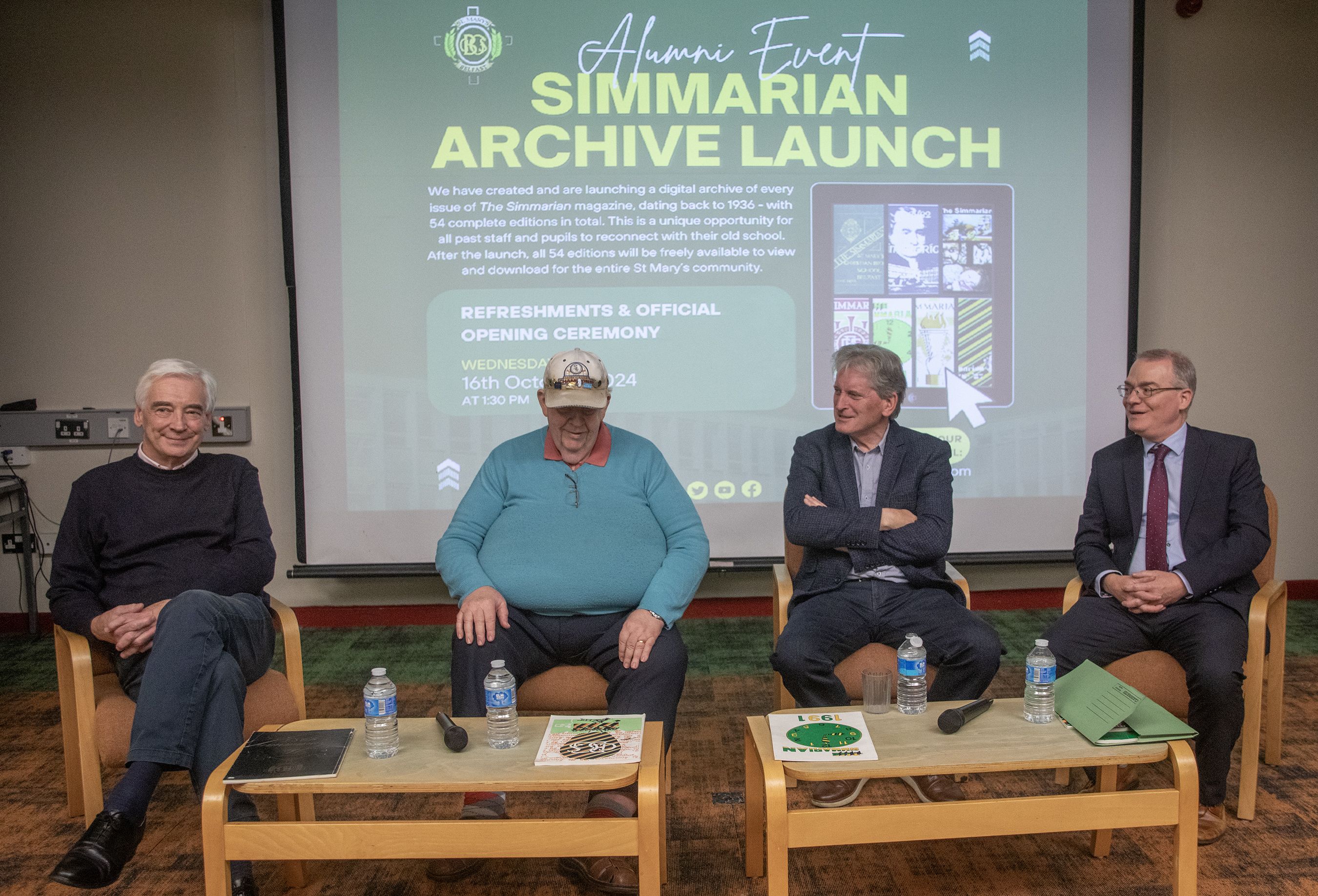 DISCUSSION: Paul Clarke, Jim McClean, Dermot Diamond and Chris Donnelly at the launch of the digital archive of The Simmarian online archive