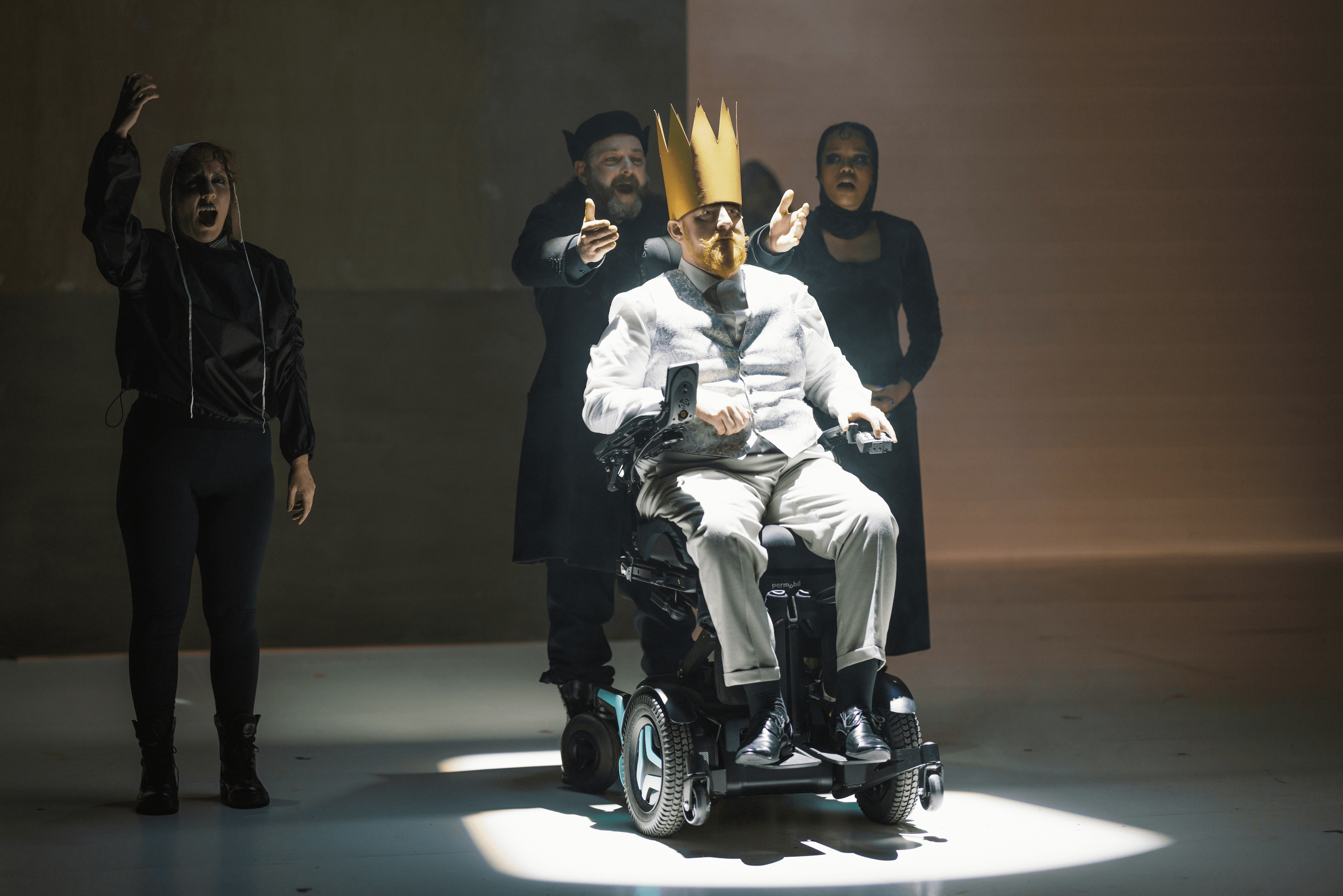 THRILLING: Michael Patrick as Richard III, Paula Clarke (back left) as Tyrrell, Patrick McBrearty as Buckingham and Ghaliah Conroy as Lady Anne