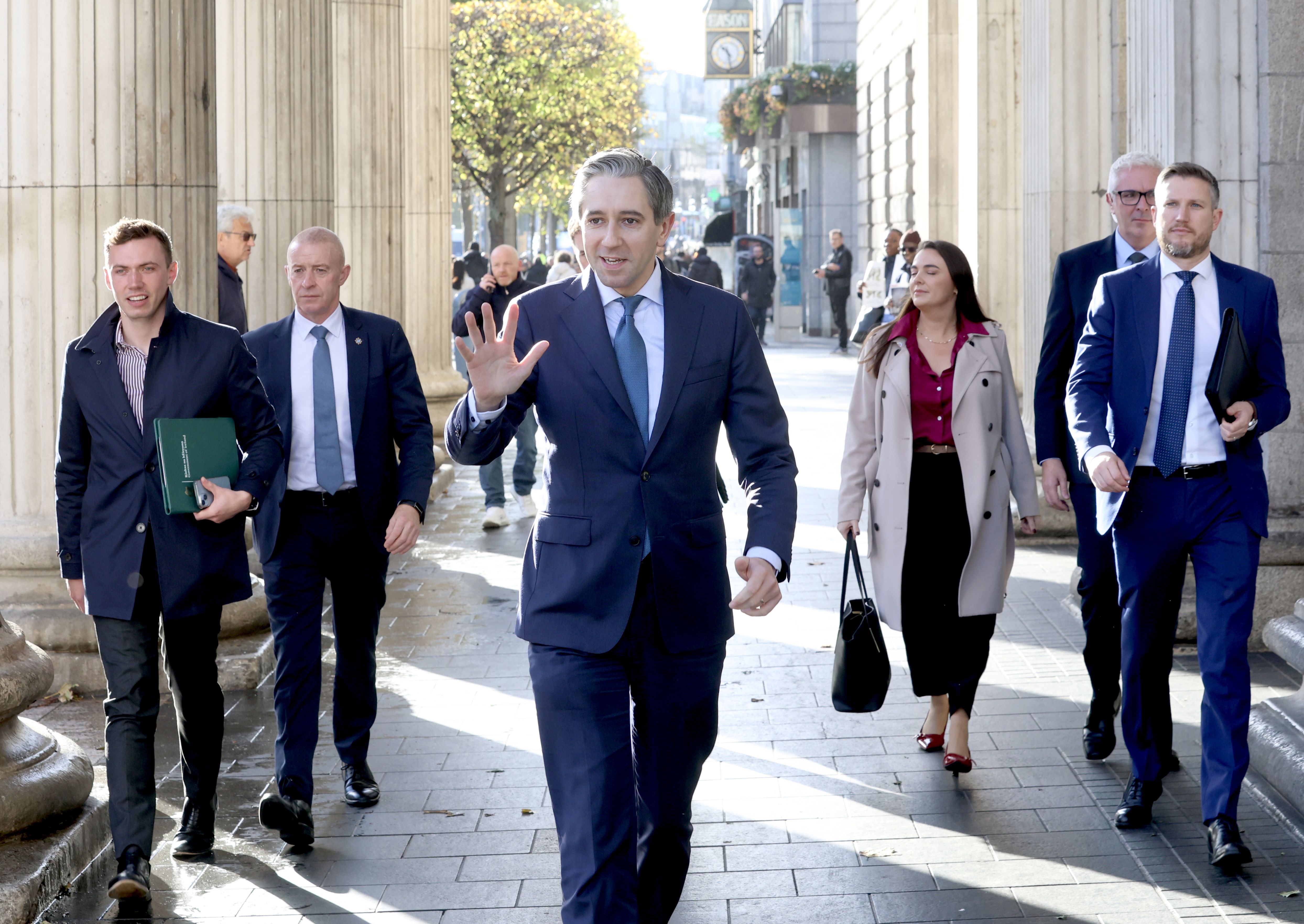 SITTING PRETTY: Taoiseach and Fine Gael leader Simon Harris on his way to launch the Dublin City Taskforce Report in the GPO this week