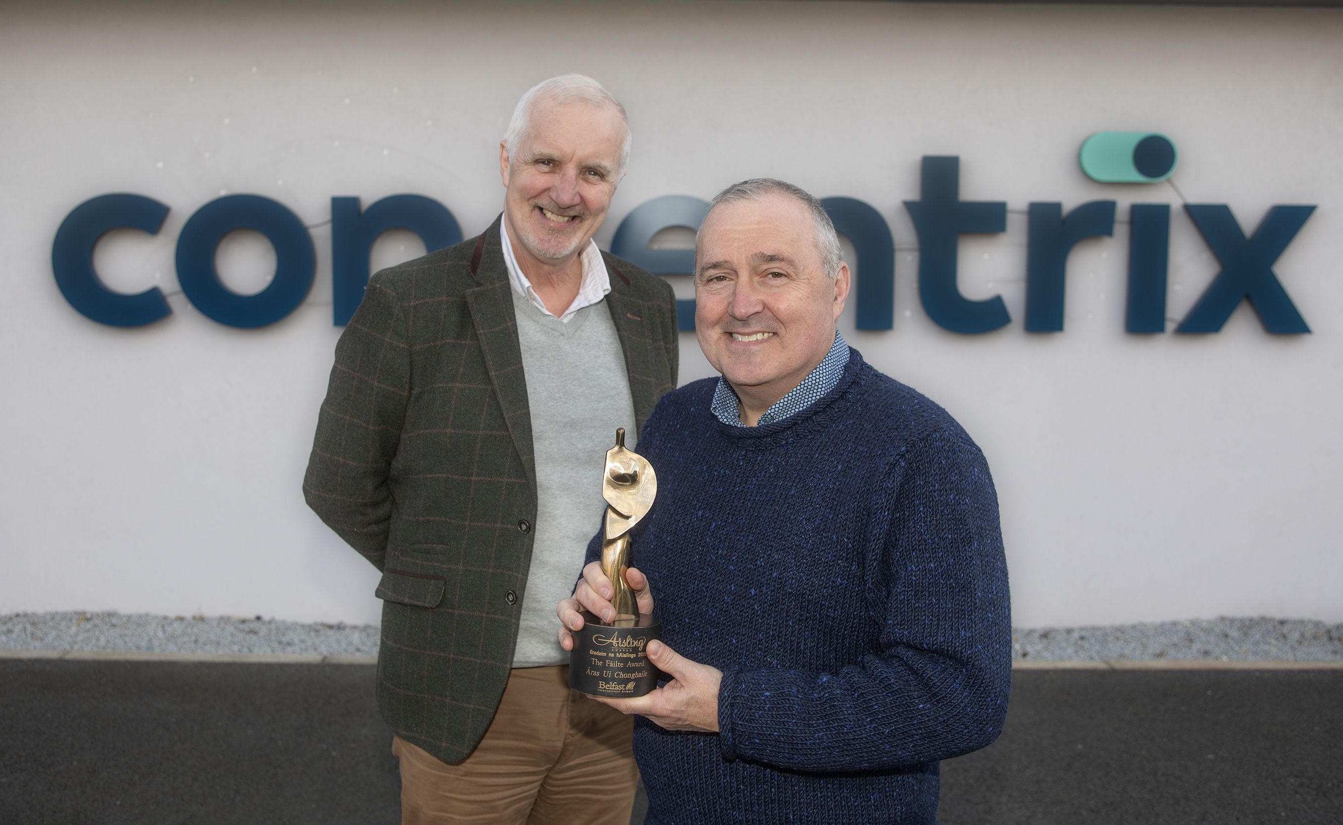 GREEN SCENE: Philip Cassidy (right) of Concentrix, sponsor of the Aisling Guardian of the Environment category, and Robin Livingstone of the Belfast Media Group are highly impressed with the four nominees vying for a coveted statuette this year