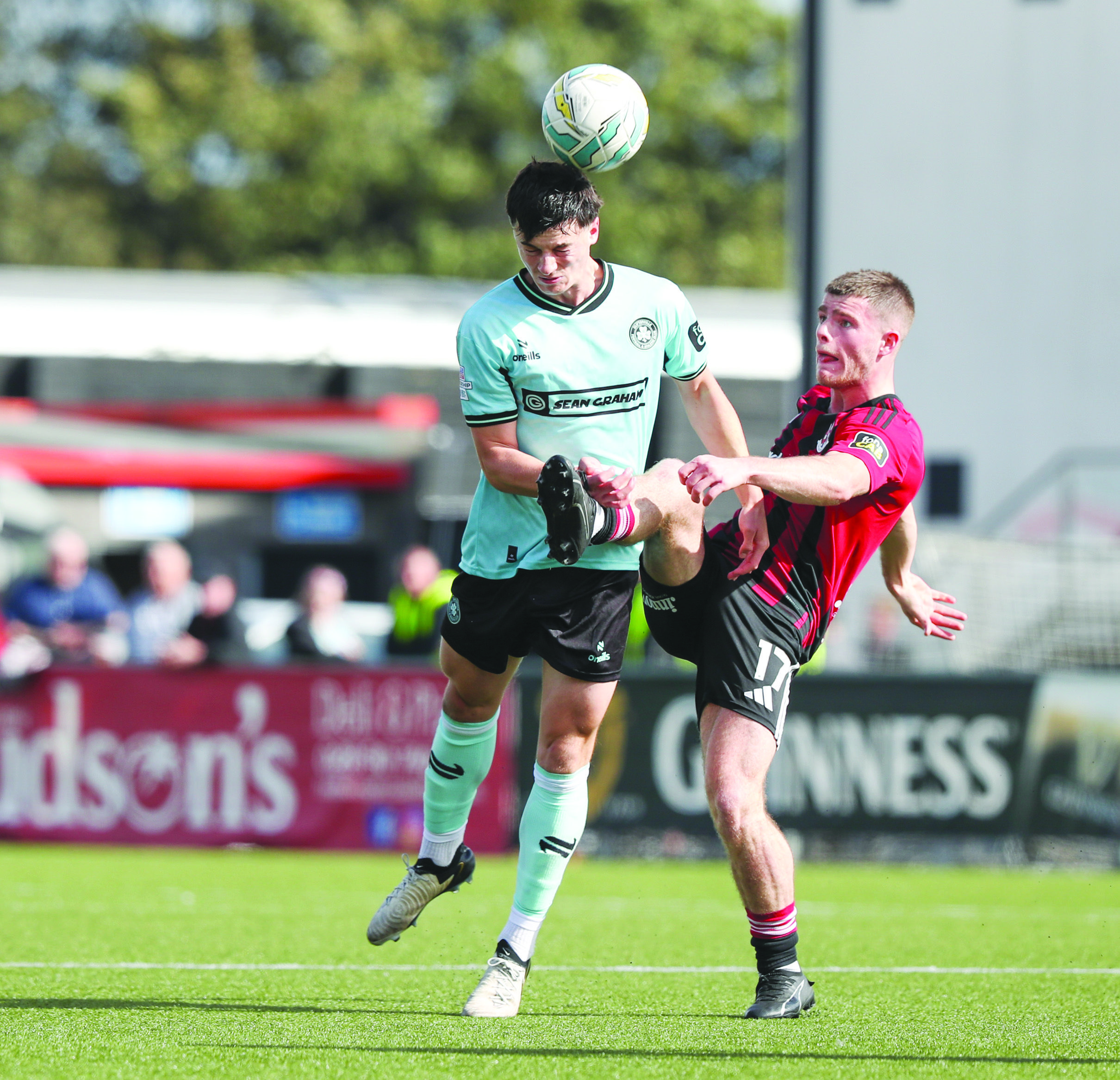 Kieran Offord challenges Axel Piesold during the teams’ 1-1 draw at Seaview earlier in the season