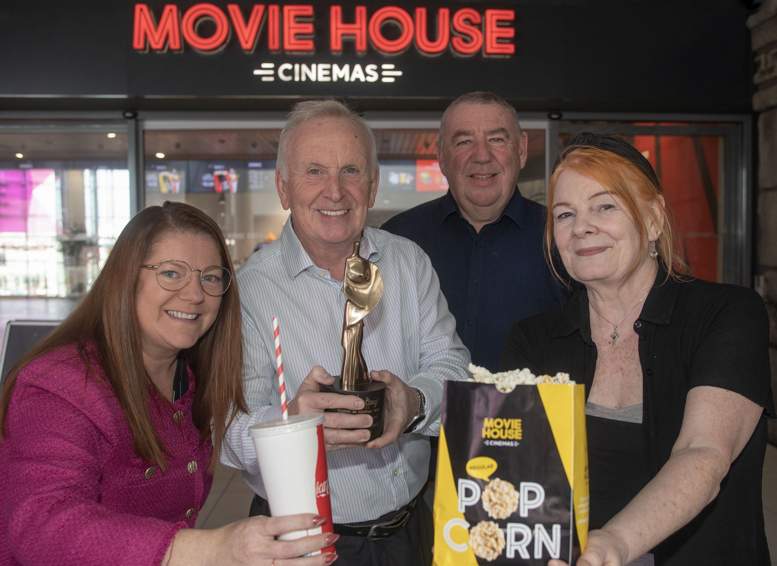 COMMUNITY: Christina Sloan (Belfast Media Group), Michael McAdam (Movie House) with last years winners, Gerry McConnville and Marie Maguire from St Comgalls