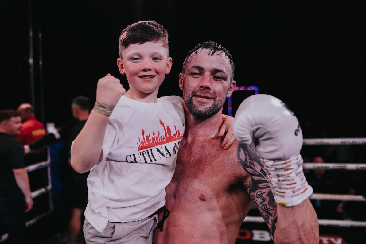 Padraig McCrory with his son, Fiachra after Friday\'s win