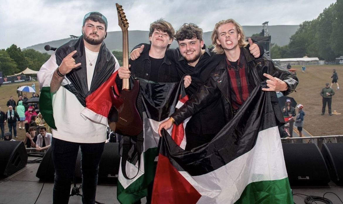 FÉILE: AOA members Adam (drums), Owen (guitar), Caolán (guitar and vocals) and Jake (bass) at the Palestine Solidarity concert at this year\'s Féile in Falls Park