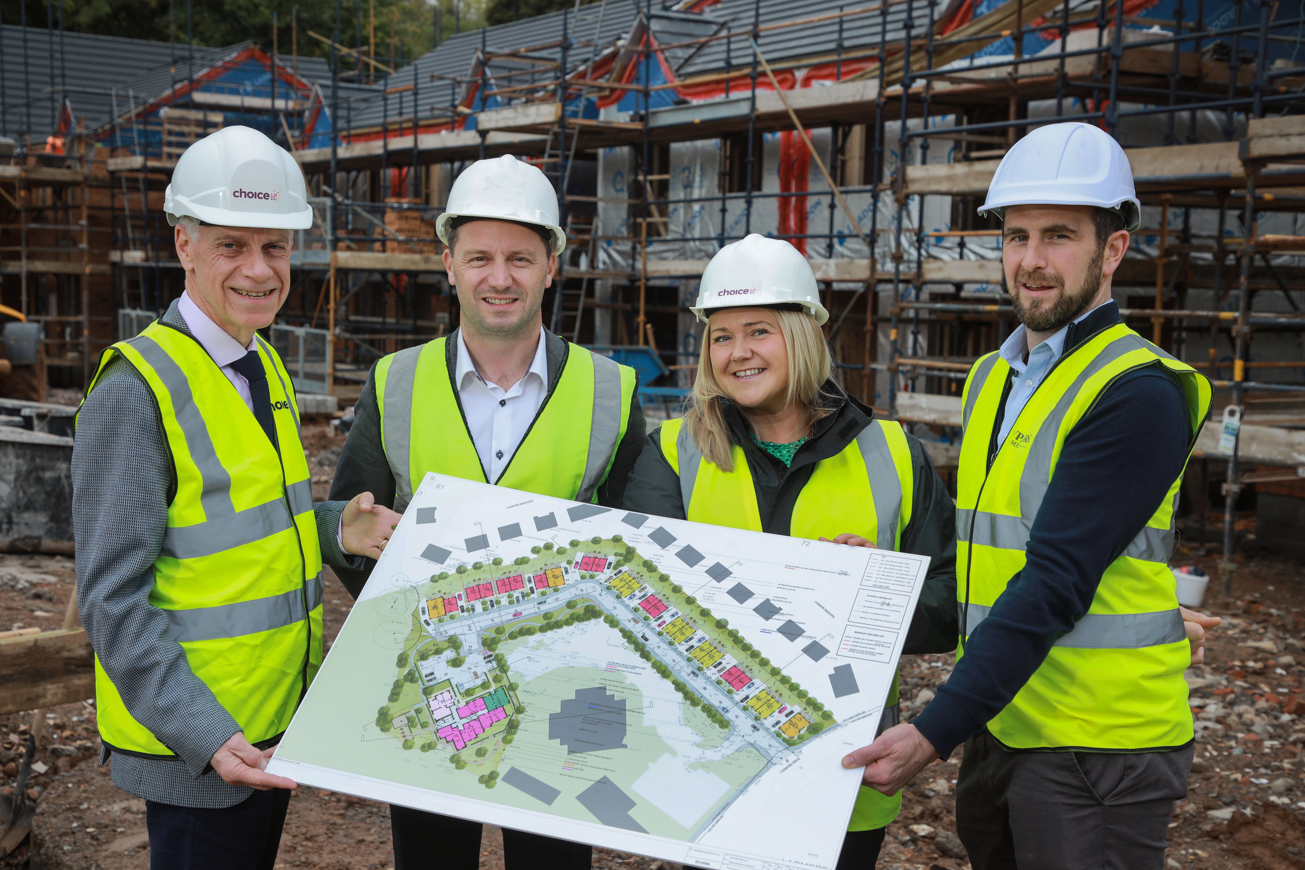 HOMES: Michael McDonnell (Choice Group CEO), Barry O’Donnell (McGirr Architects), Emma McCullagh (Choice Development Officer) and Fearghal O’Hara (Newpark Homes)