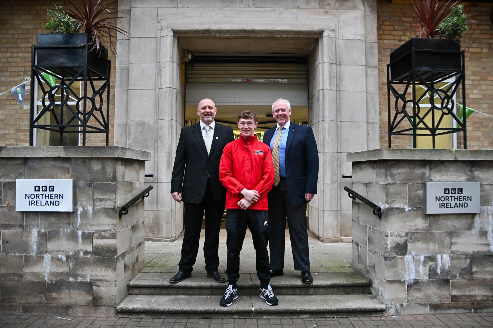 Colm Murphy with Mark Dunlop and Paul McClean at the BBC in Belfast 