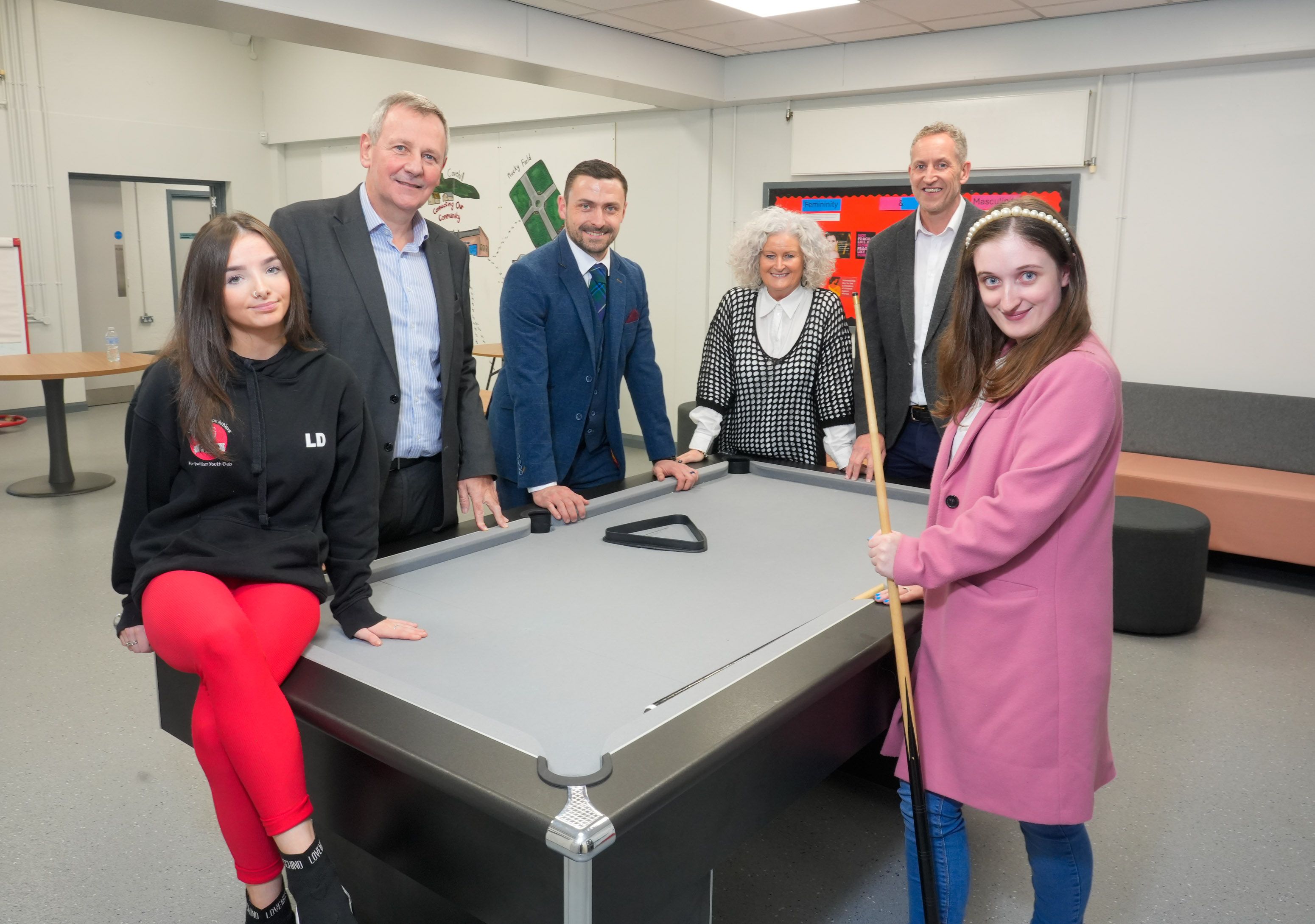 Lea Duff from Fortwilliam Youth Centre, Richard Pengelly (EA Chief Executive), Chris Murphy (Principal of Cedar Lodge School), Arlene Kee (EA Assistant Director of Youth Services), Mark McBride (EA Senior Youth Worker and Keavy Wilson from Cedar Lodge