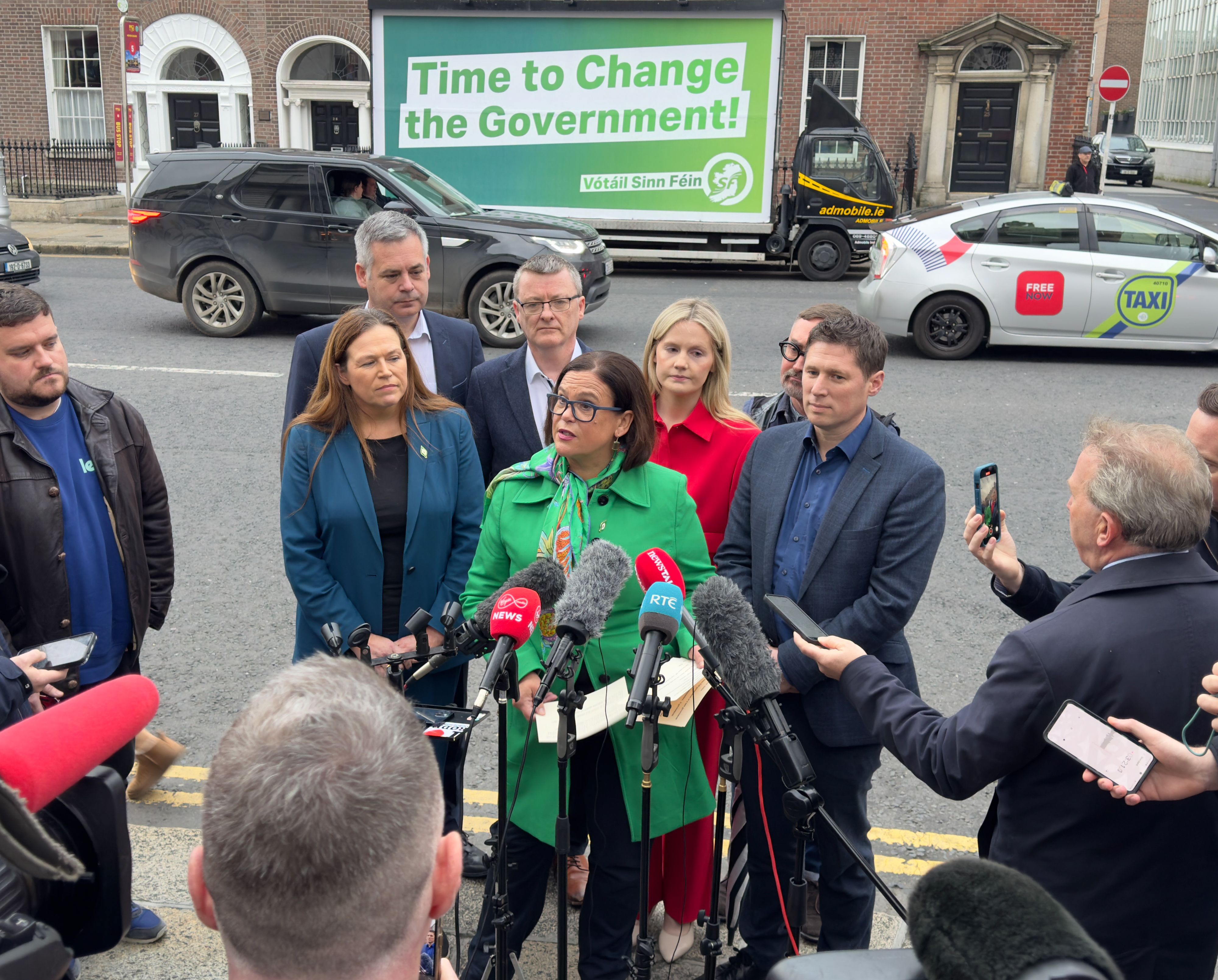 ON YOUR MARKS... Mary Lou McDonald and senior party figures in Dublin as the election campaign got under way this week