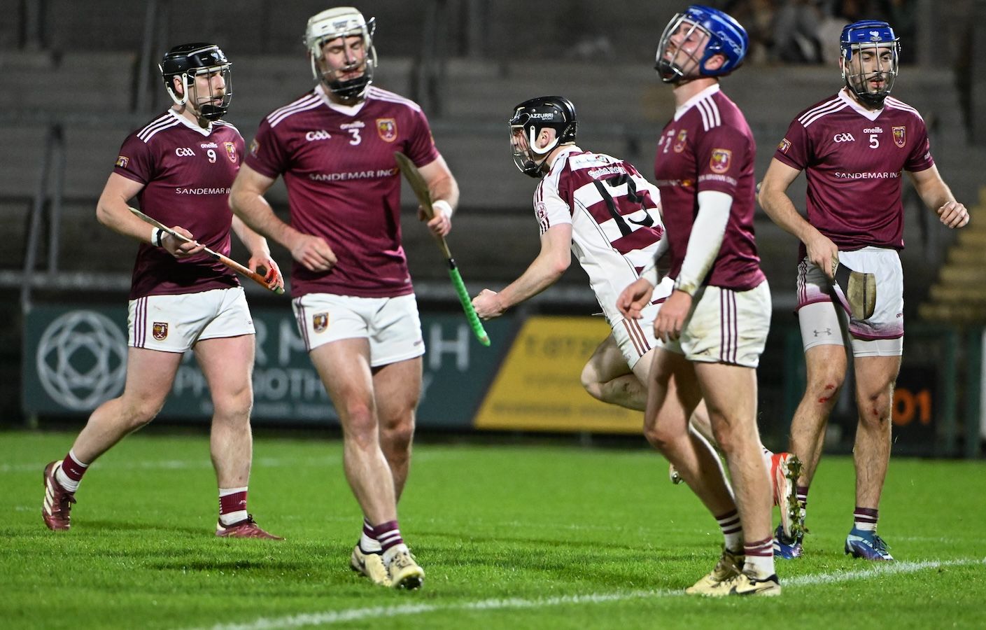 Eamon Cassidy wheels away after grabbing Slaughtneil\'s goal 