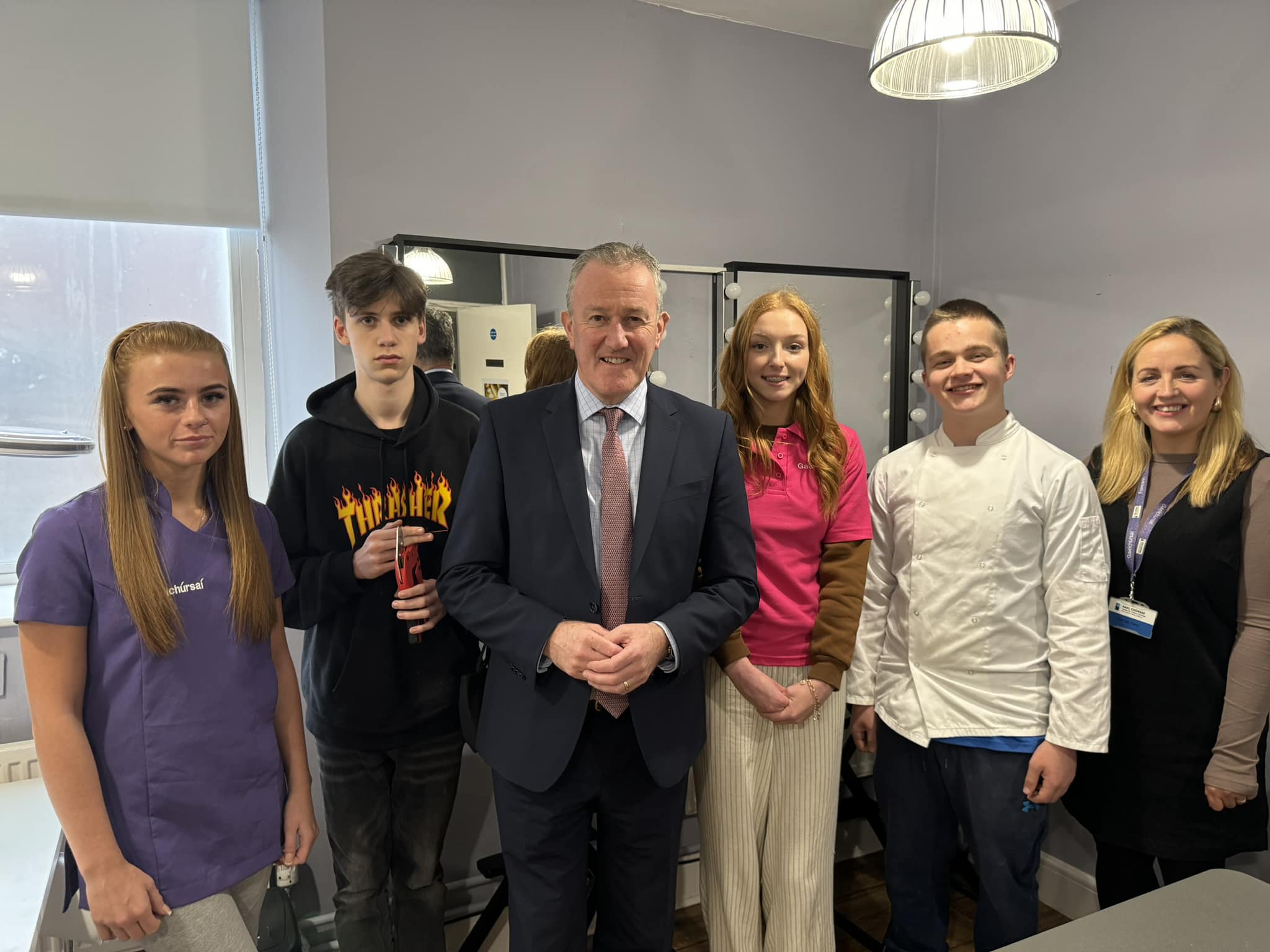 FÁILTE: Minister Conor Murphy meets students during his visit to Gaelchursaí