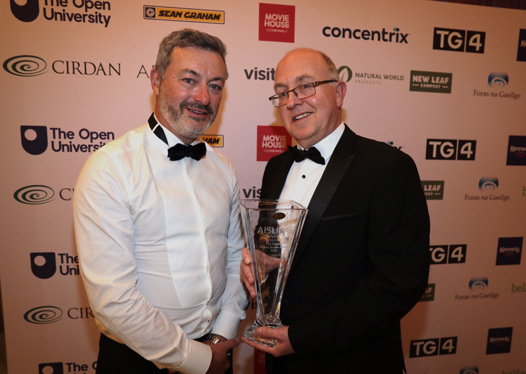 Belfast Brand Award- The College Hall, St Mary's University. Gary Murphy with Pete Boyle from Argento